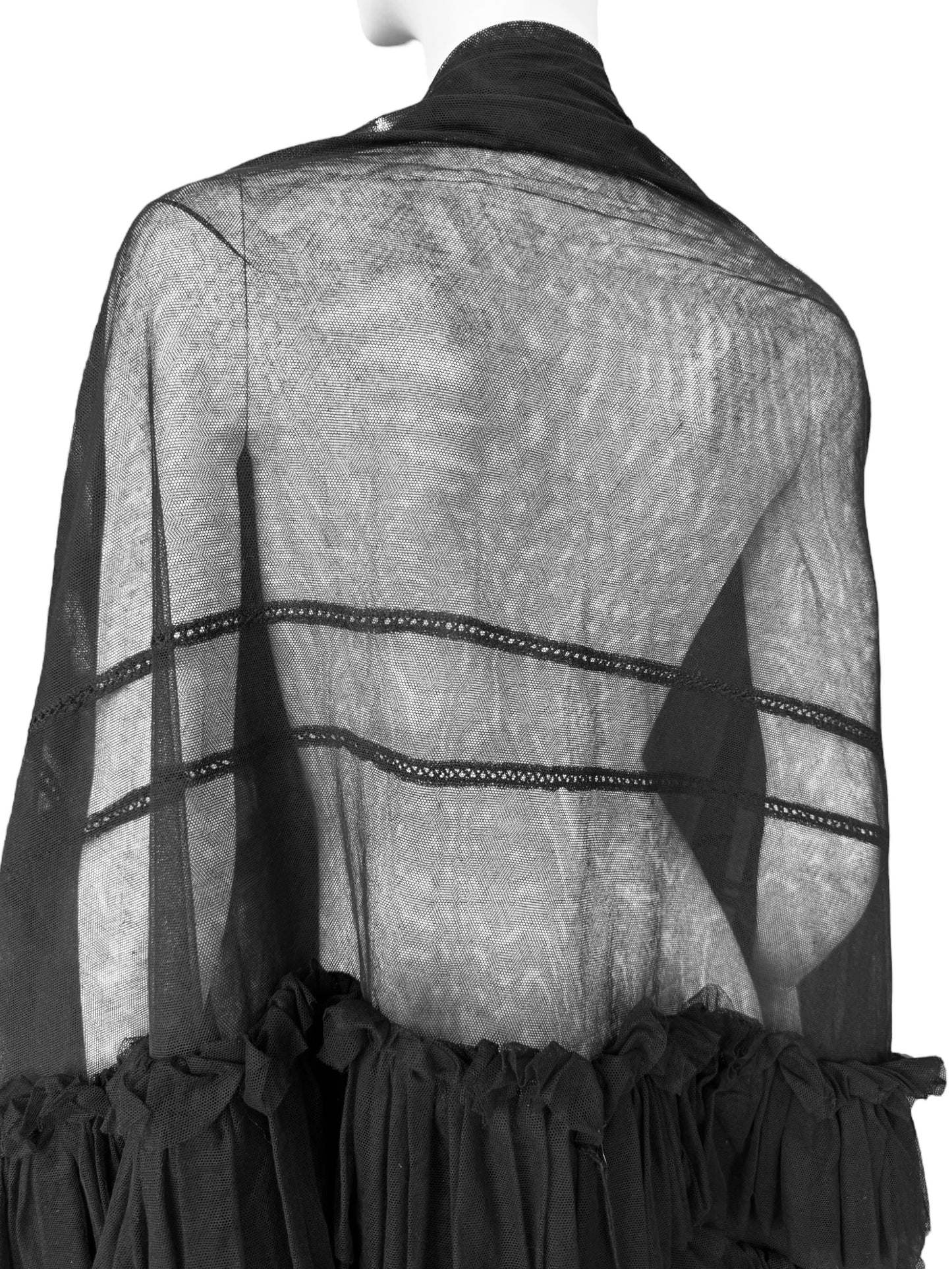 FAYÇAL AMOR FW1994 BLACK TULLE RUFFLES XXL SHAWL