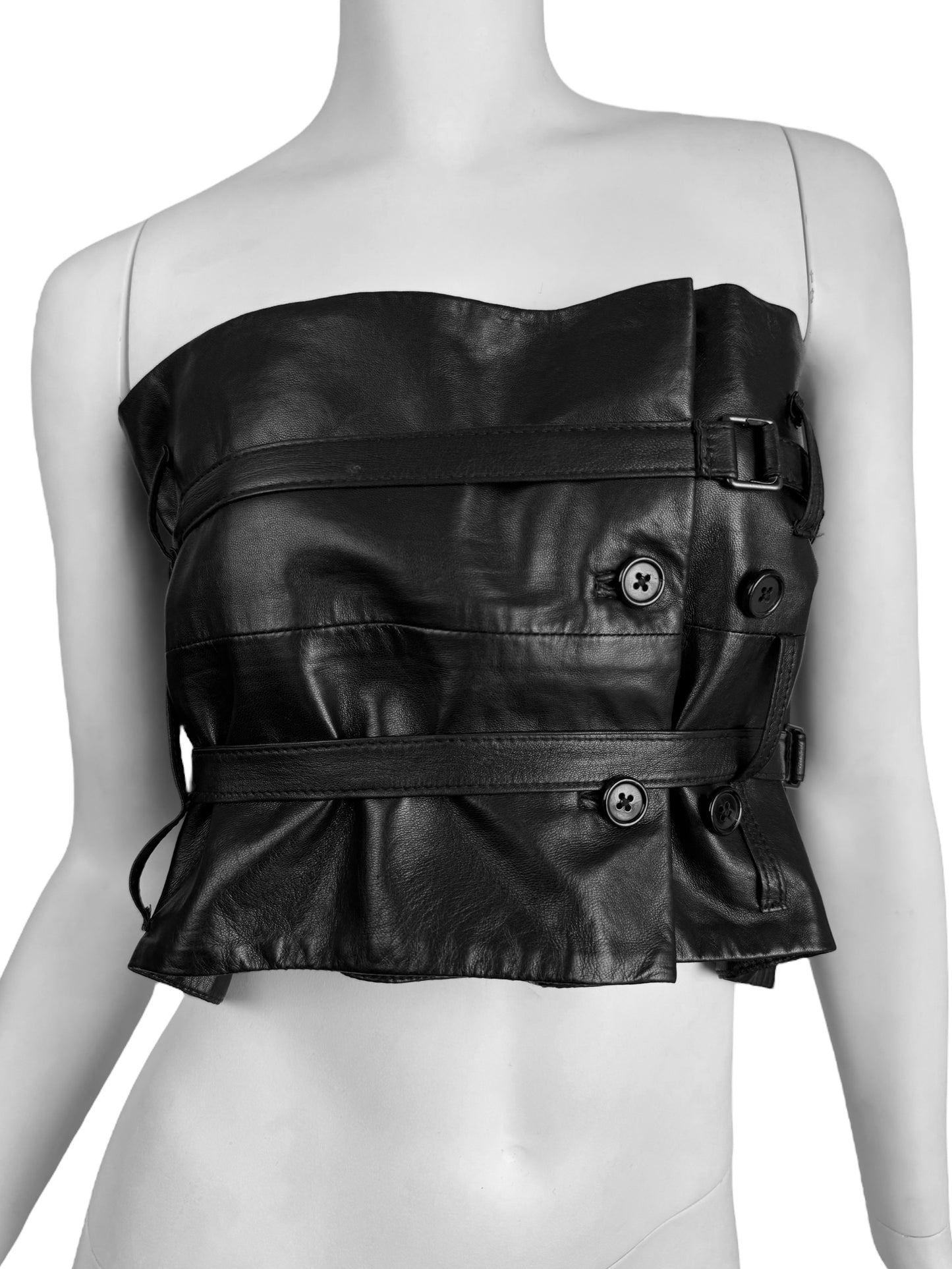 ANN DEMEULEMEESTER FW2010 BLACK LEATHER STRAPS BONDAGE BUSTIER TOP/CORSET