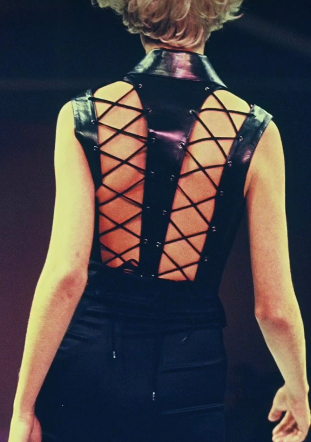 PLEIN SUD SS1992 BLACK LEATHER LACE-UP VEST