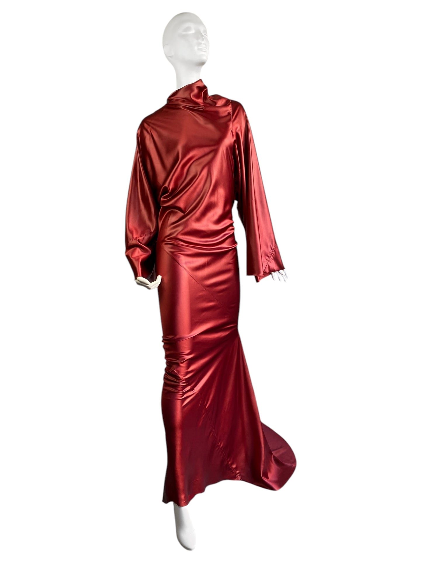 RICK OWENS FW2020 RED SATIN DRAPED GOWN