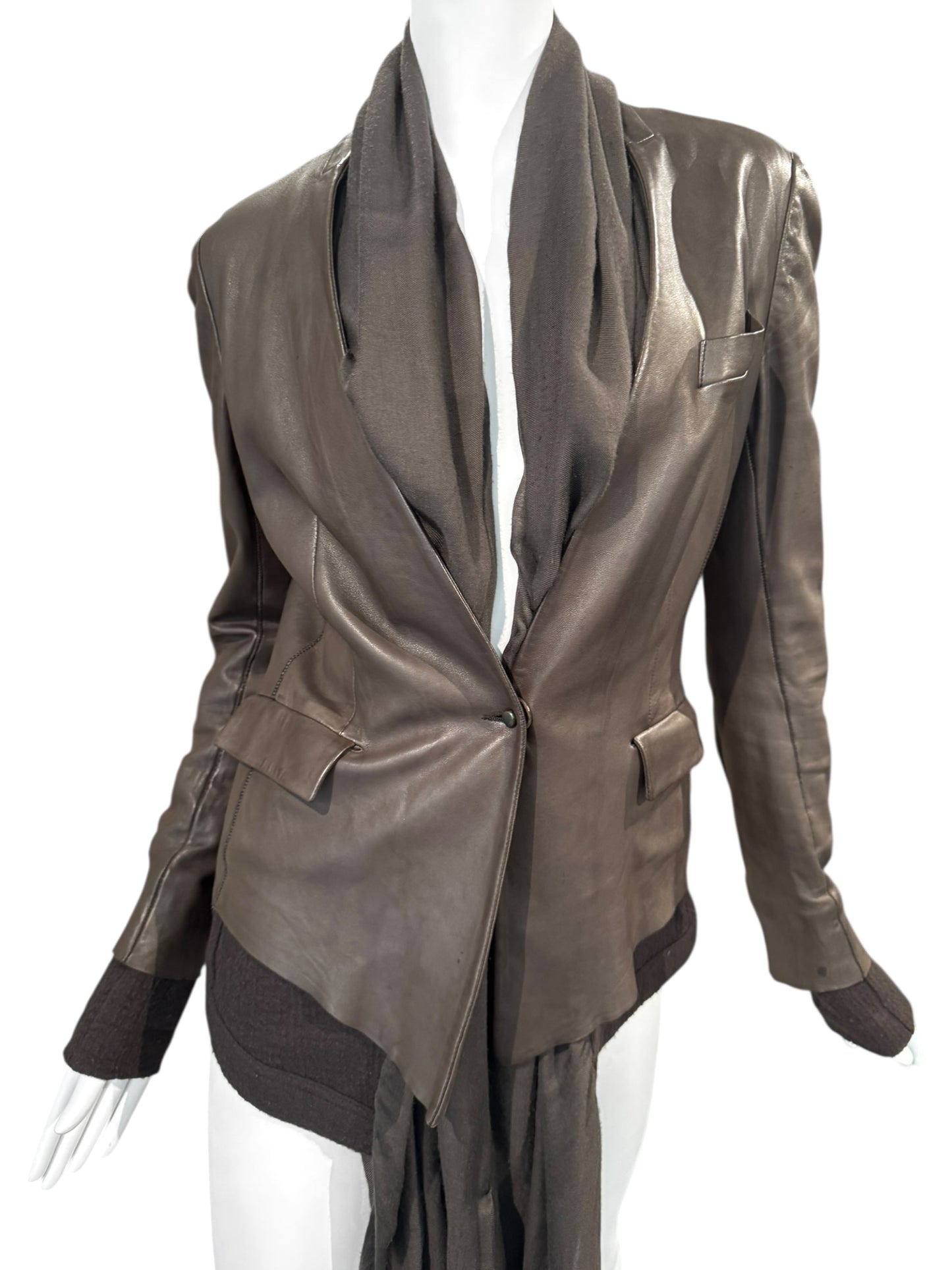 ISAAC SELLAM 2010s BROWN LEATHER SCARF JACKET
