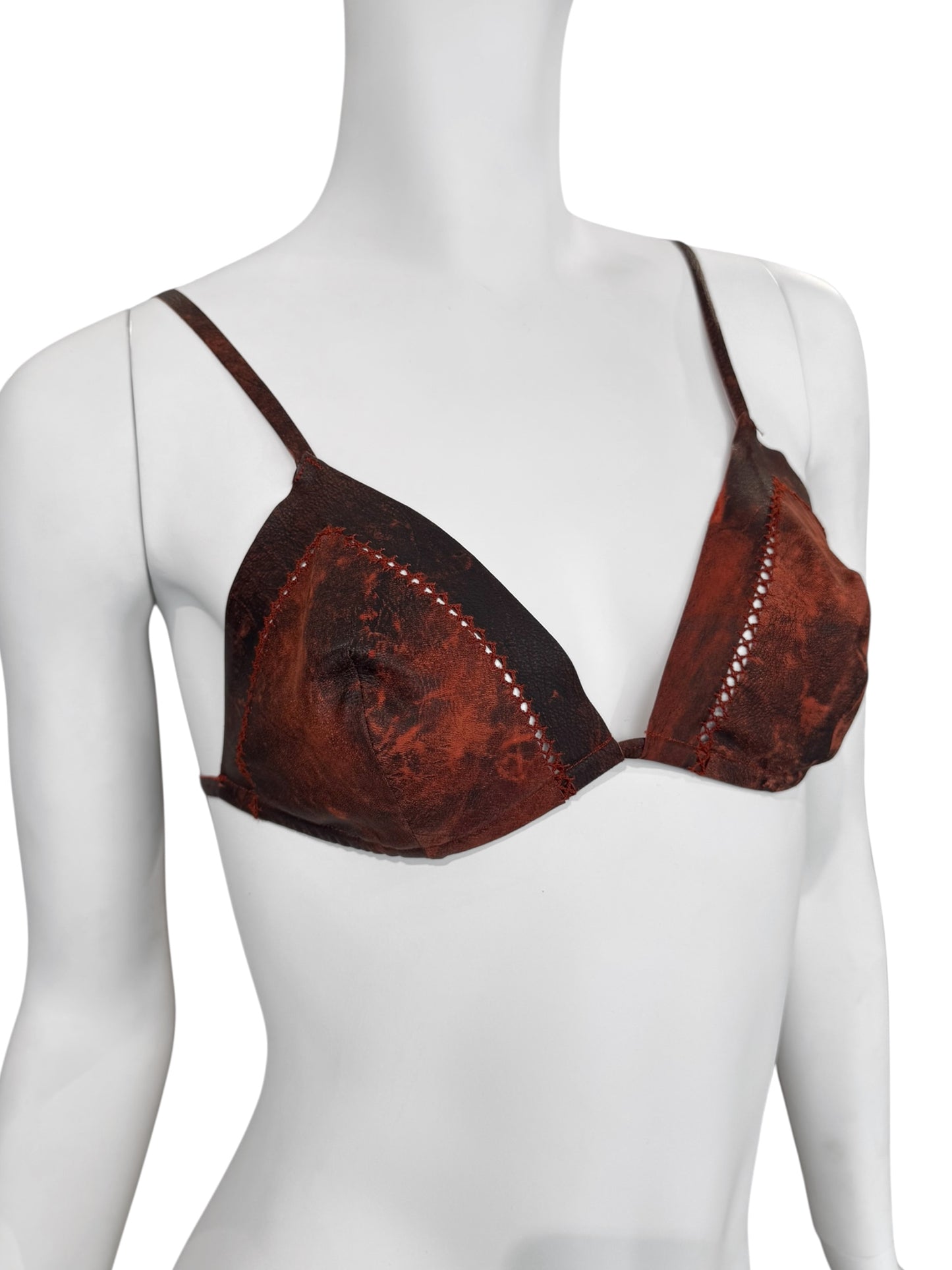 FAYÇAL AMOR SS1993 BROWN TIE & DYE LEATHER BRA