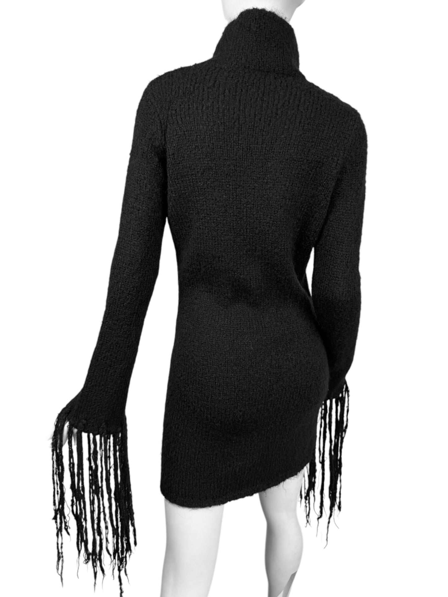 COSTUME NATIONAL FW2002 BLACK KNITTED FRINGED MINI DRESS