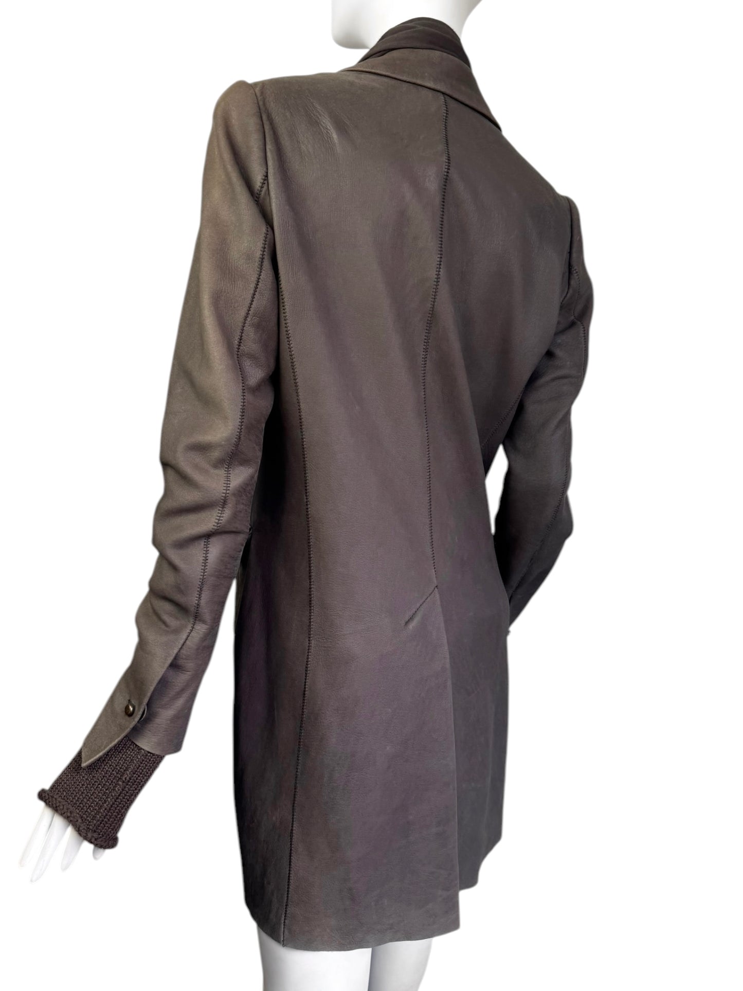 ISAAC SELLAM 2010s BROWN LEATHER SCARF COAT