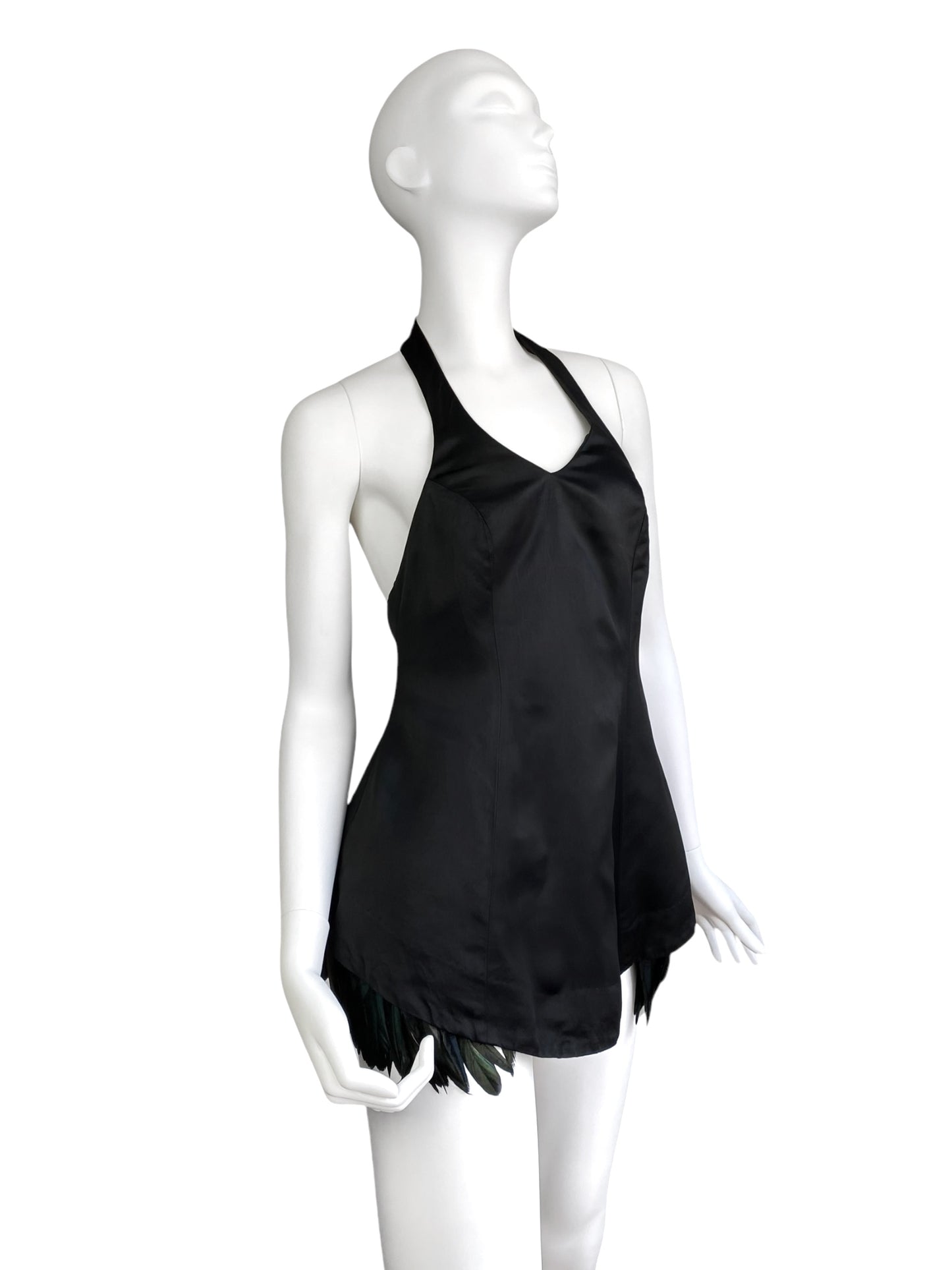 DICE KAYEK 2010s DARK GREEN ROOSTER FEATHERS BLACK HALTERNECK TOP