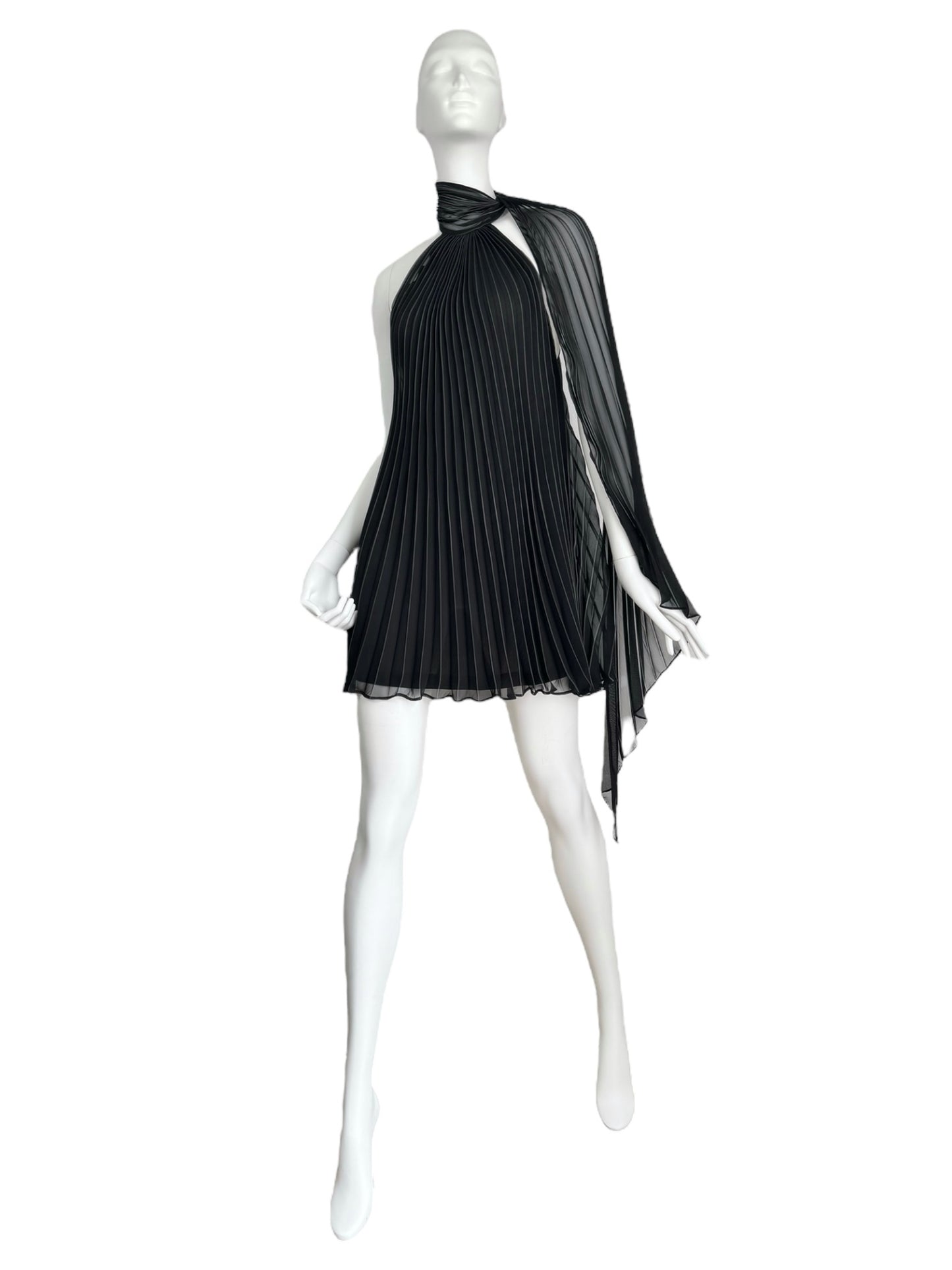 PLEIN SUD 2000s BLACK PLEATED MINI DRESS