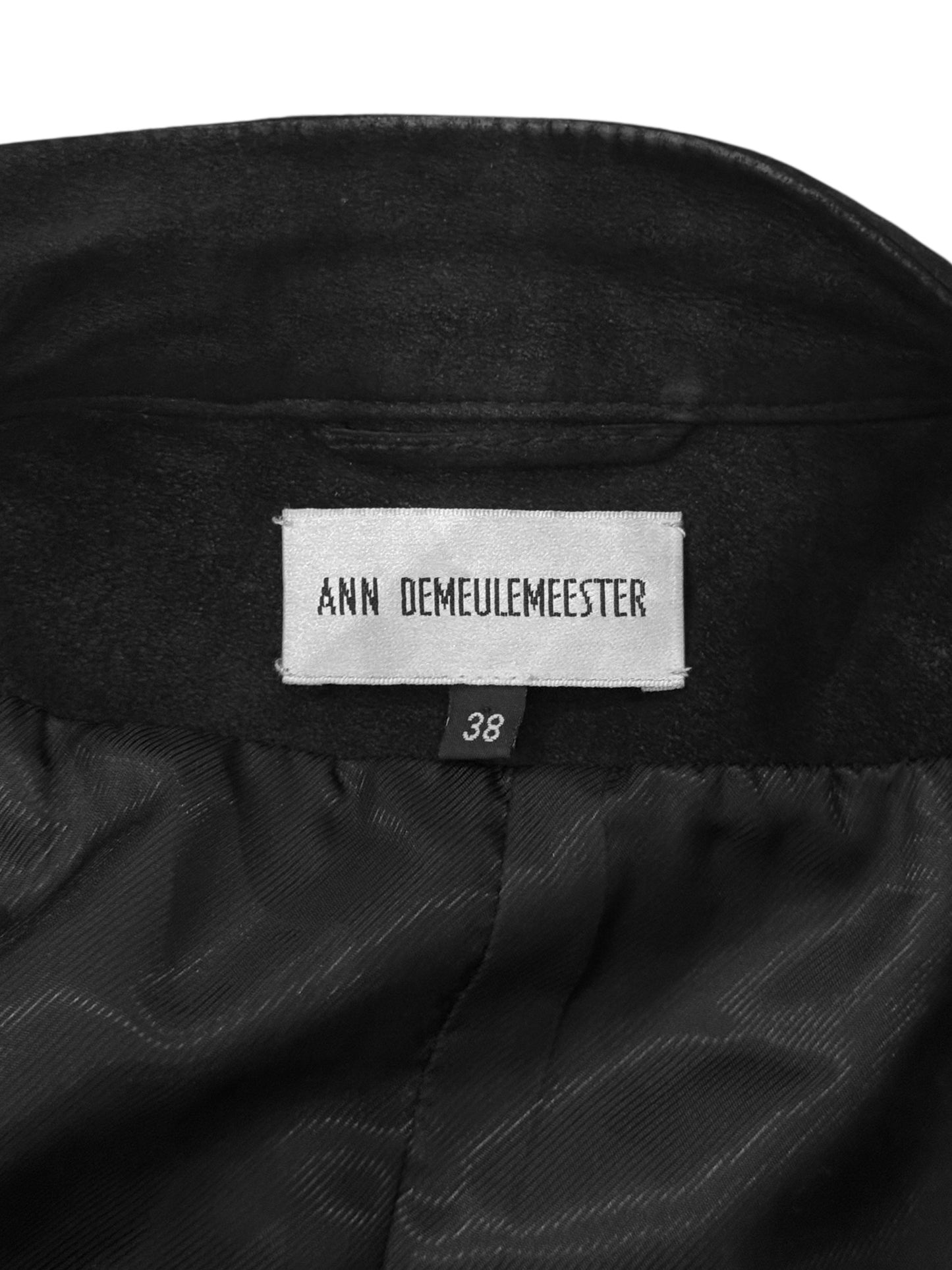ANN DEMEULEMEESTER SS2003 BLACK LEATHER ASYMMETRICAL DOUBLE ZIP JACKET