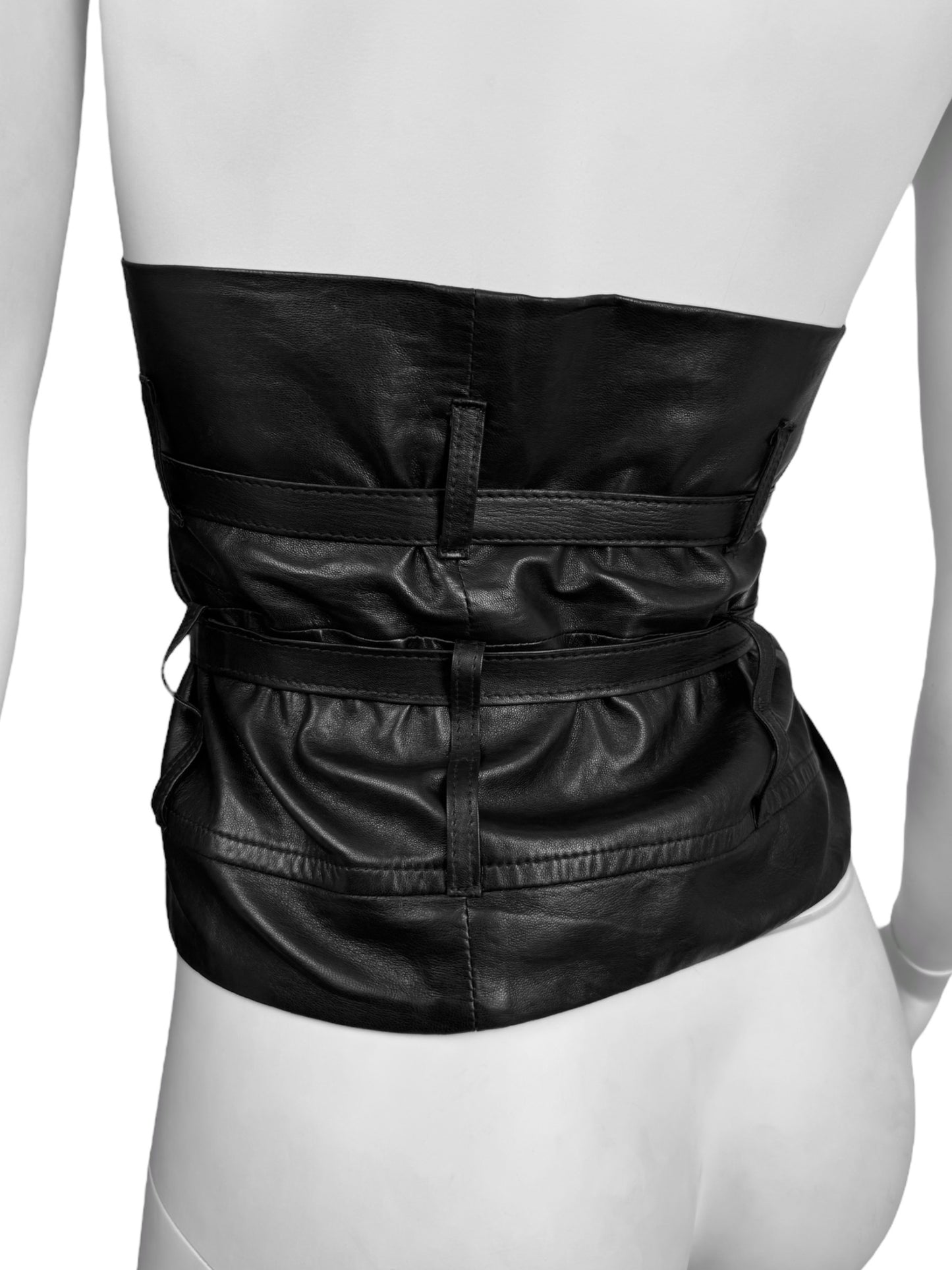 ANN DEMEULEMEESTER FW2010 BLACK LEATHER STRAPS BONDAGE BUSTIER TOP/CORSET