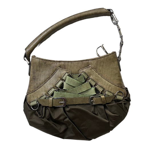 DIOR 2000s BY GALLIANO KHAKI GREEN NYLON & LEATHER BALLET CORSET BAG
