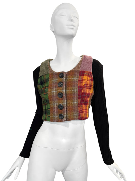 D&G 1990s COLORFUL TARTAN CROP CARDIGAN