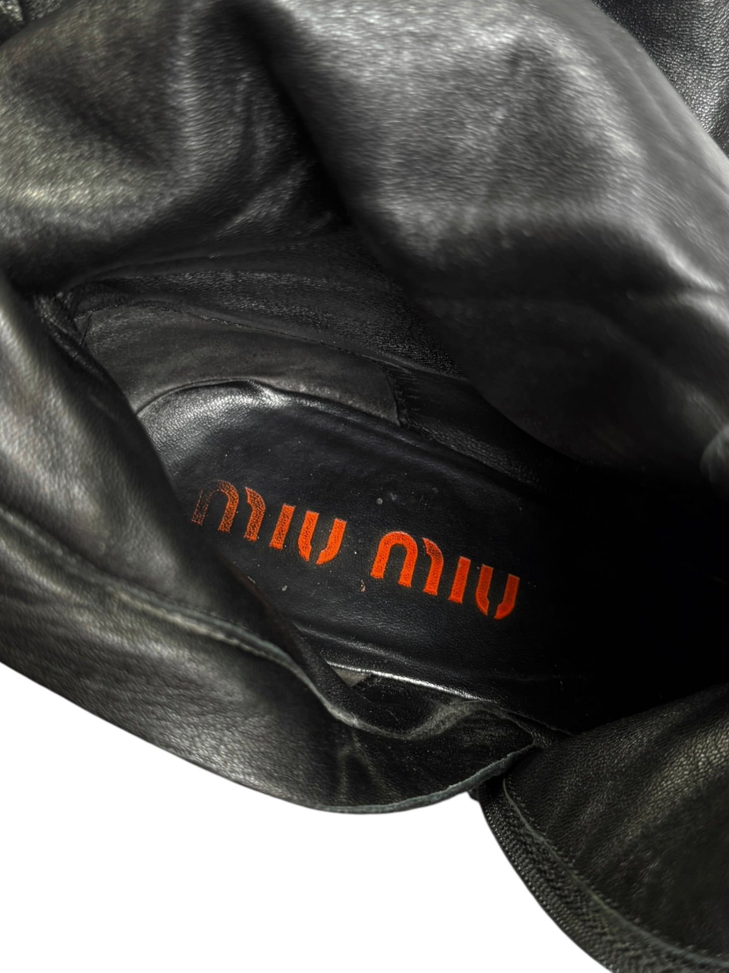 MIU MIU FW1999 BLACK LEATHER BIKER BOOTS