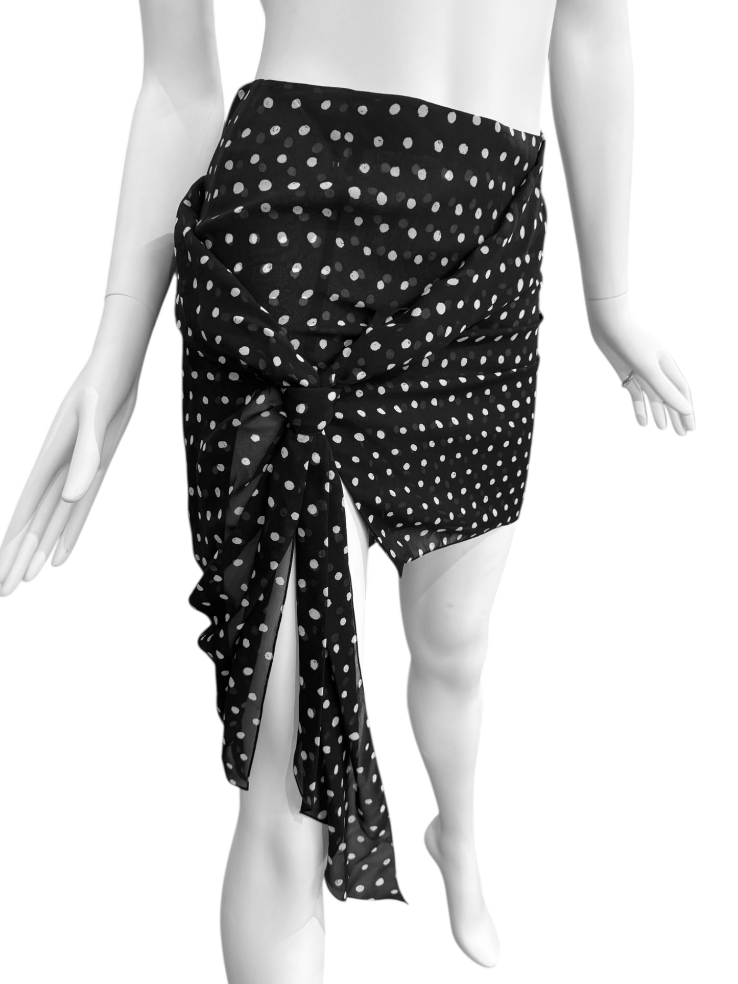 SAINT LAURENT FW2017 BY ANTHONY VACCARELLO BLACK SILK POLKA DOT MINI SKIRT