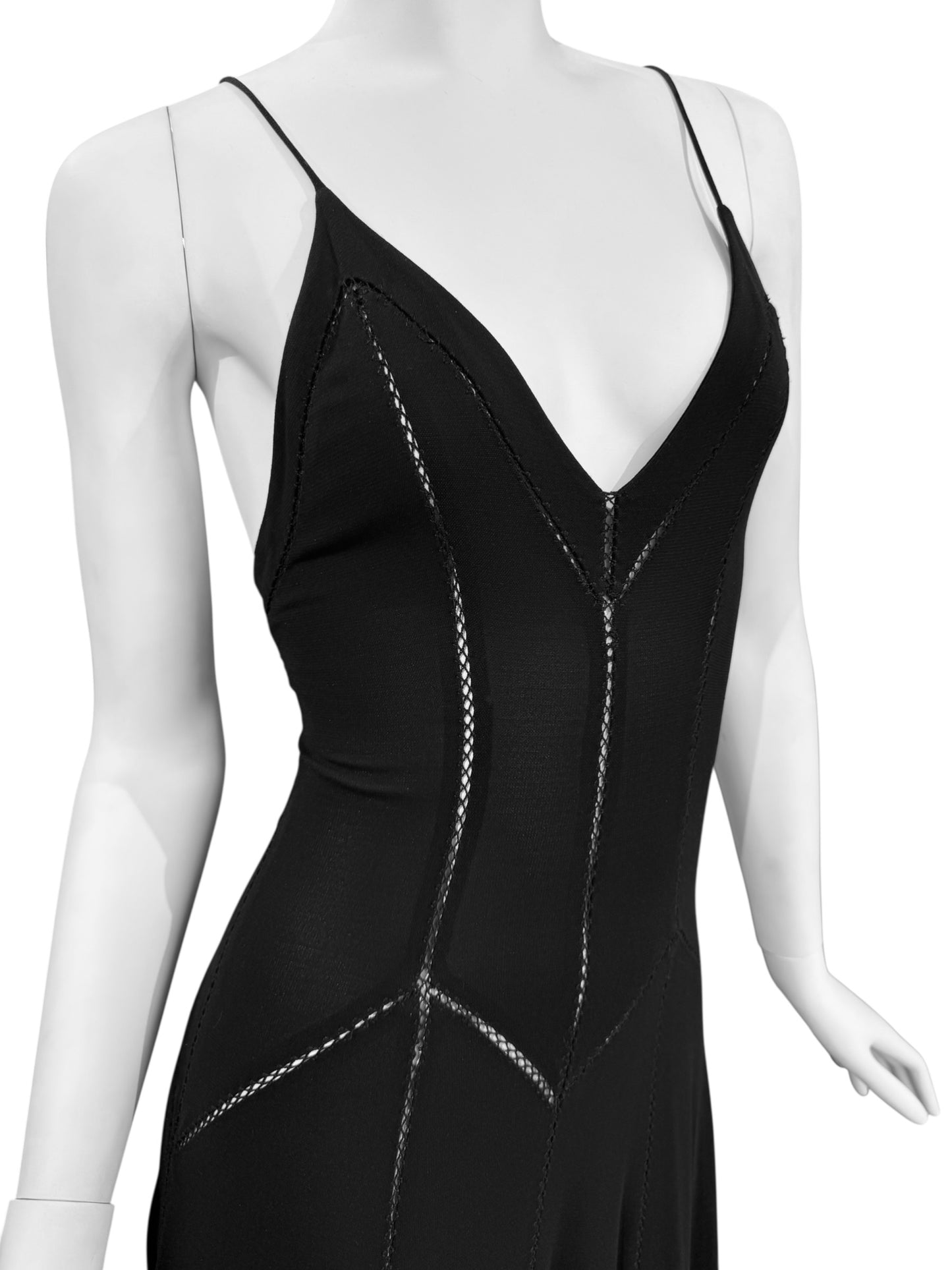 FAYÇAL AMOR SS1993 BLACK PICOT STITCHING MAXI DRESS