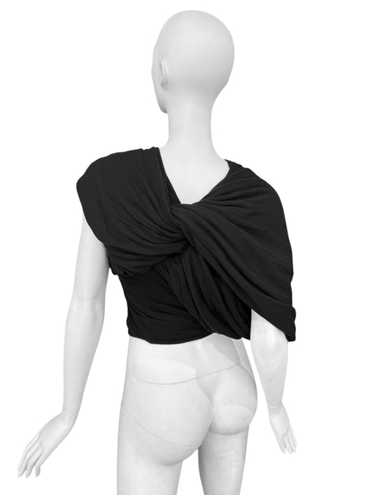 RICK OWENS FW2024 «PORTERVILLE» BLACK ASYMMETRICAL DRAPED TOP