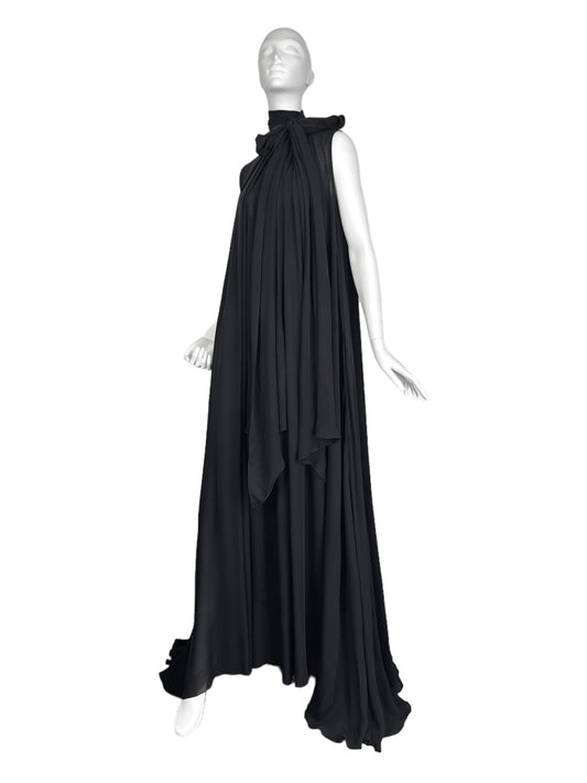 PLEIN SUD PRE-FALL 2014 BLACK SILK DRAPED MAXI DRESS