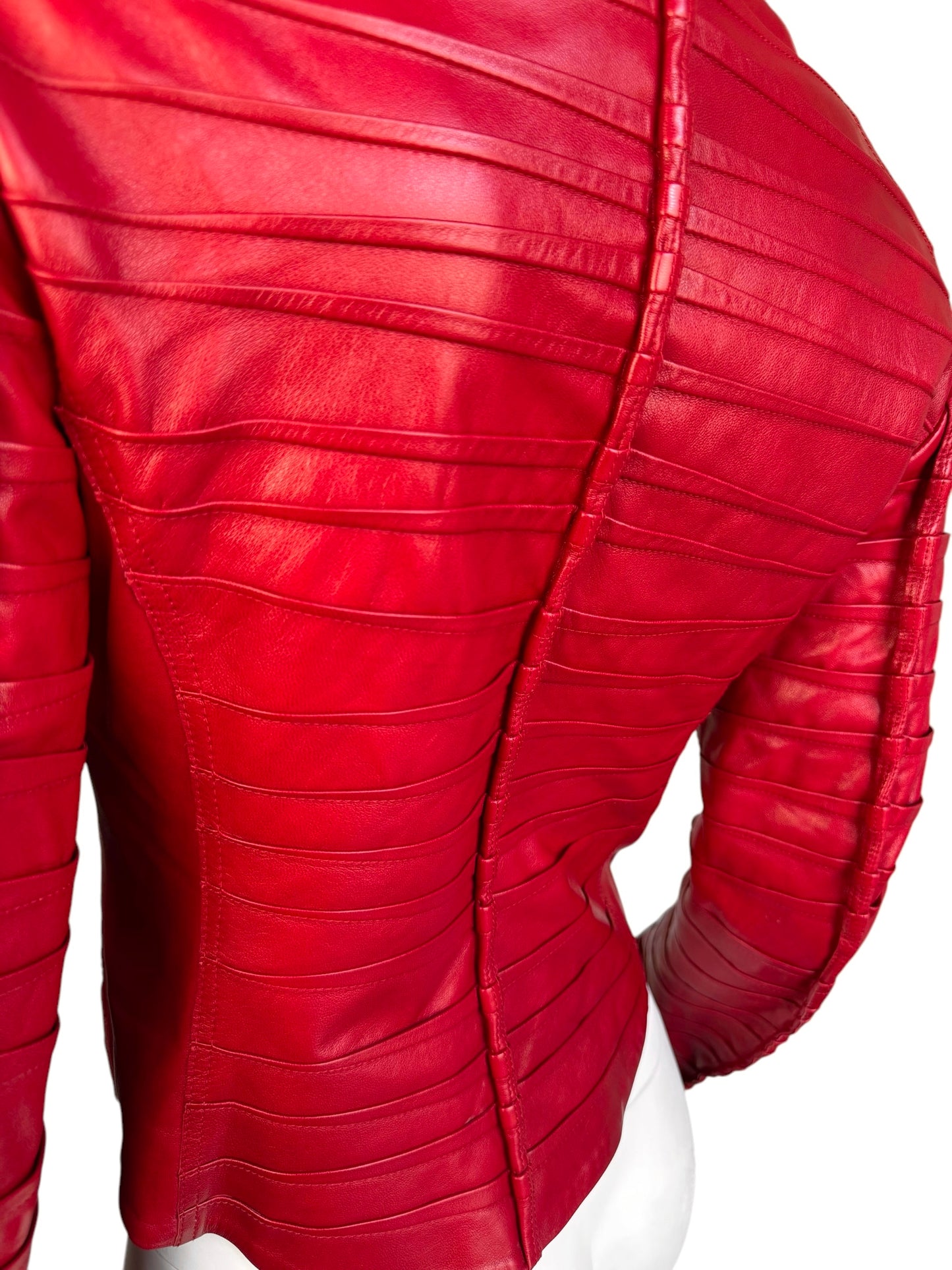 FAYÇAL AMOR SS2004 RED LAMB LEATHER DARTED JACKET