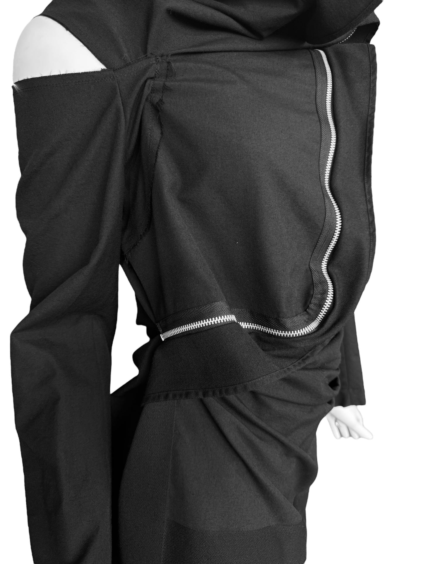 COMME DES GARÇONS FW2003 BLACK WOOL ASYMMETRICAL ZIP JACKET