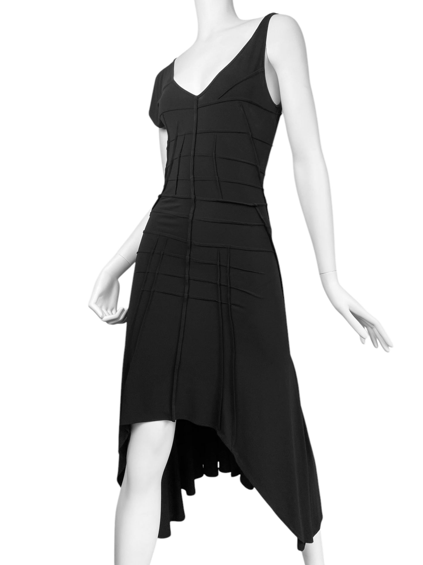 FAYÇAL AMOR SS2004 BLACK ASYMMETRICAL NECKLINE DARTED DRESS