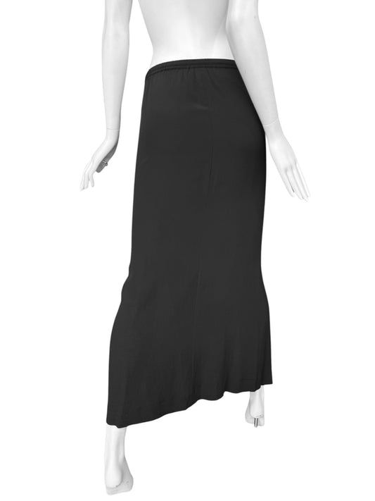ILARIA NISTRI 2010s BLACK LEATHER & SILK MAXI SKIRT