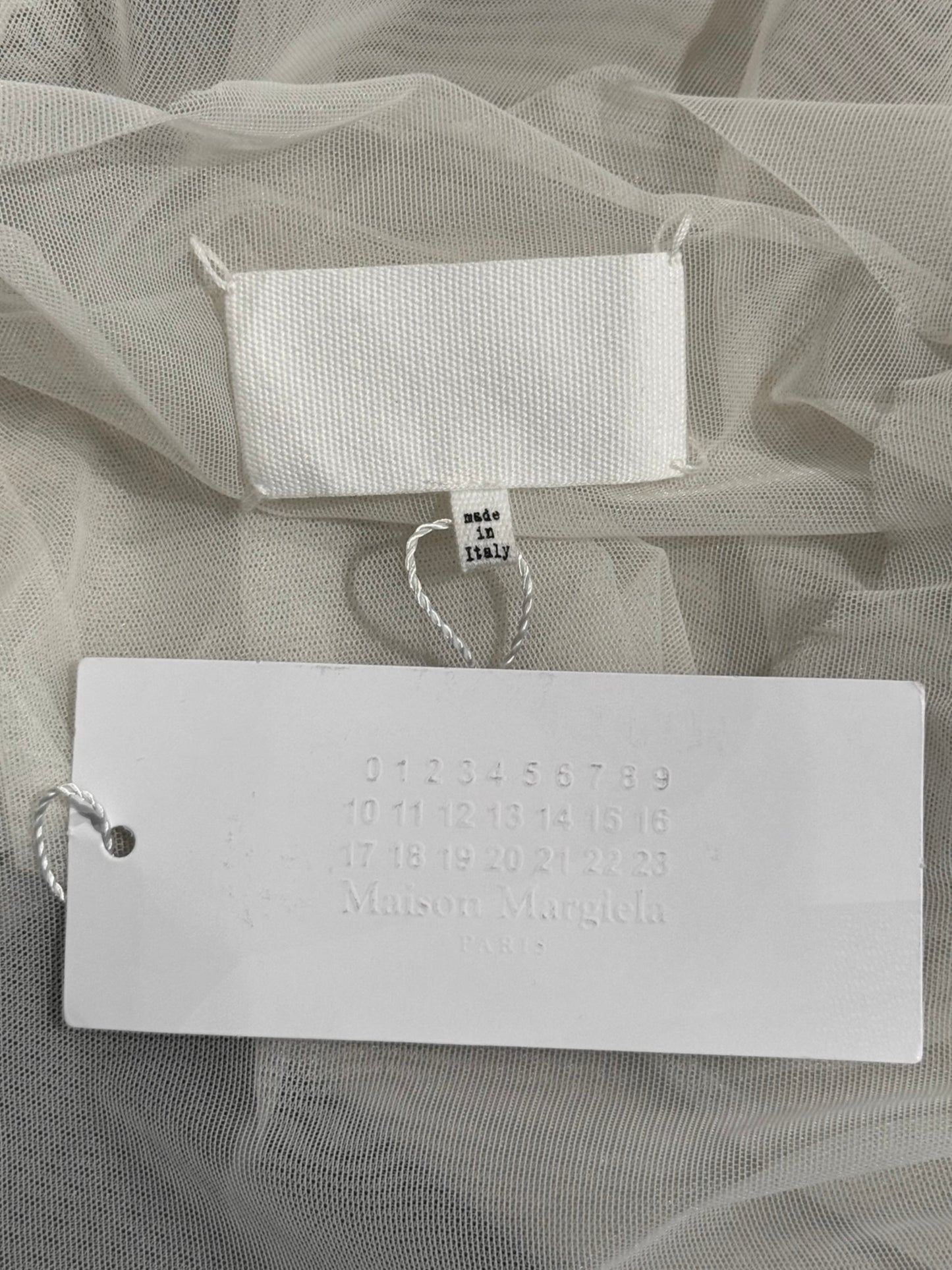 MAISON MARGIELA SS2021 BY JOHN GALLIANO SS2021 WHITE MESH ASYMMETRICAL TOP