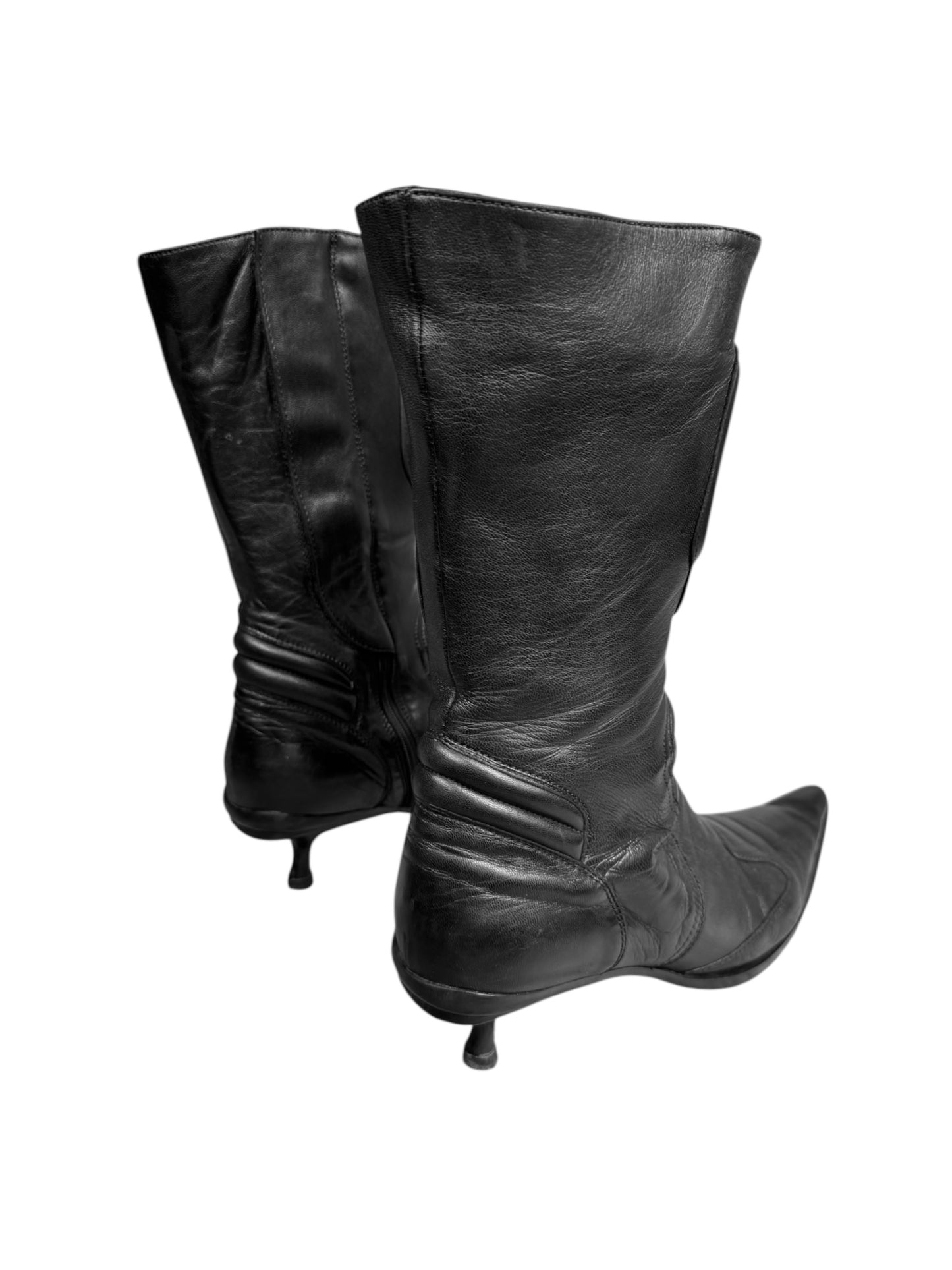 MIU MIU FW1999 BLACK LEATHER BIKER BOOTS