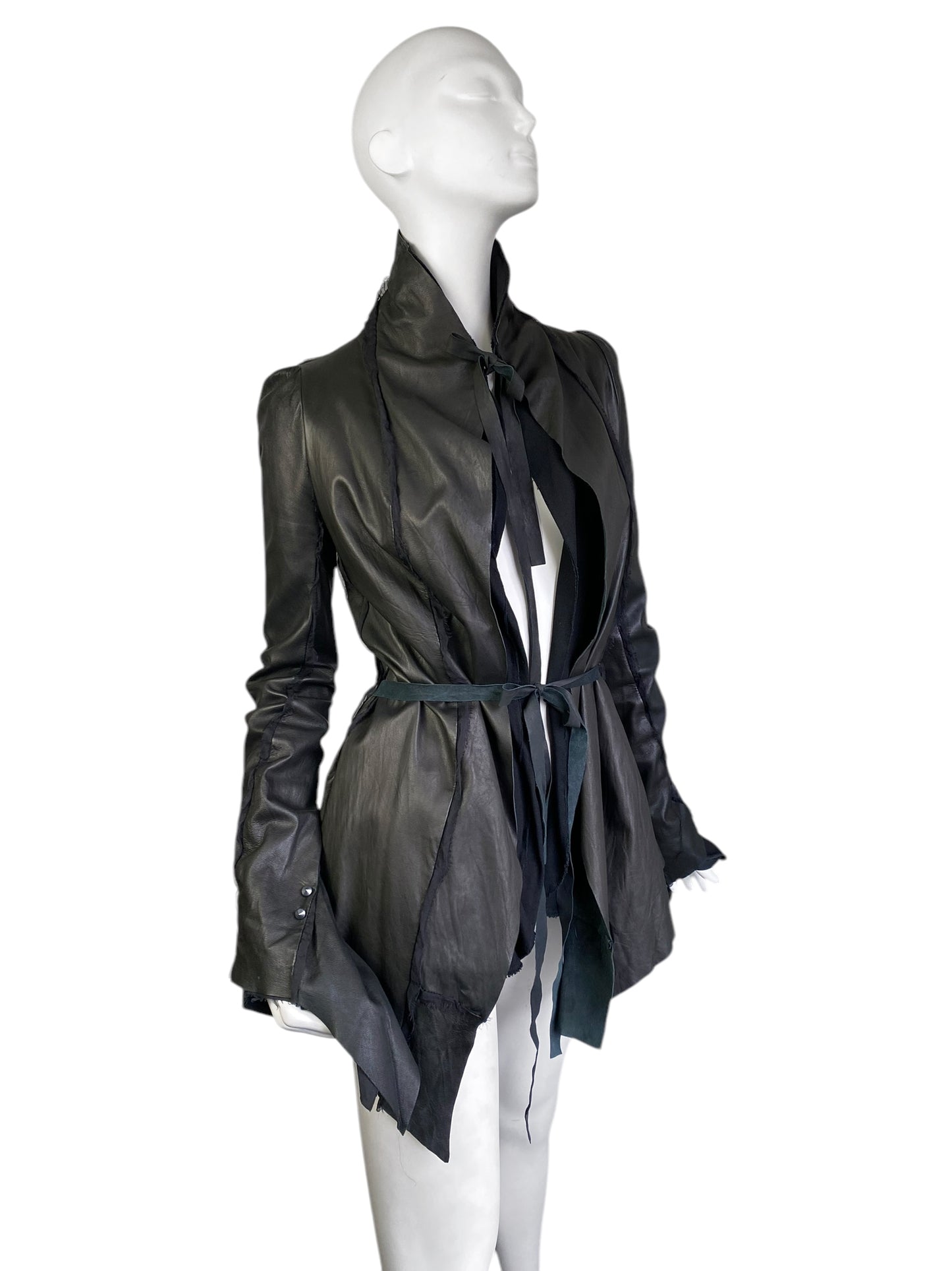 SHARON WAUCHOB FW2006 GREY LEATHER SILK TRIM ARTISANAL JACKET