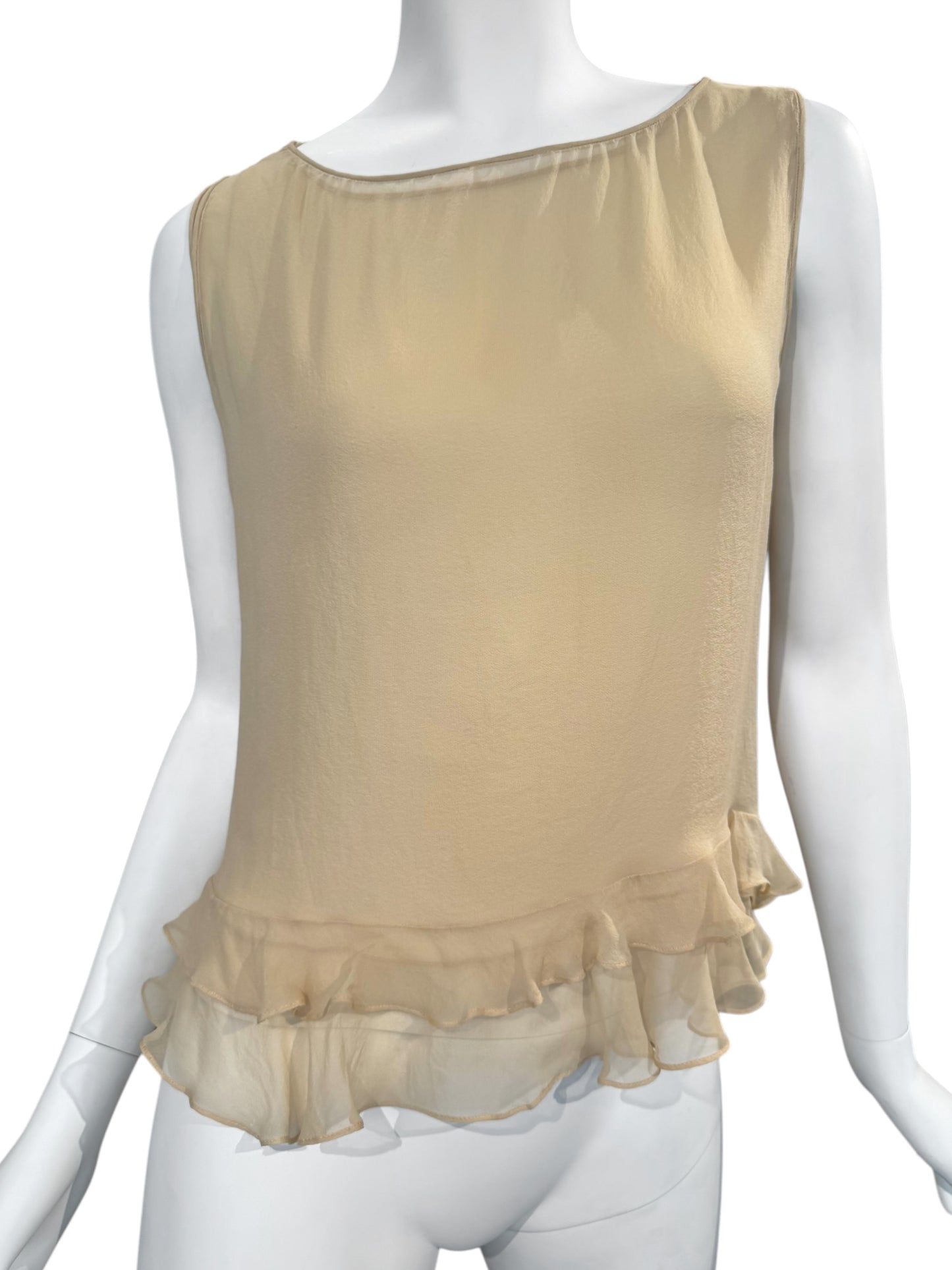 GUCCI SS1999 BY TOM FORD BEIGE SILK RUFFLES HEM TANK TOP
