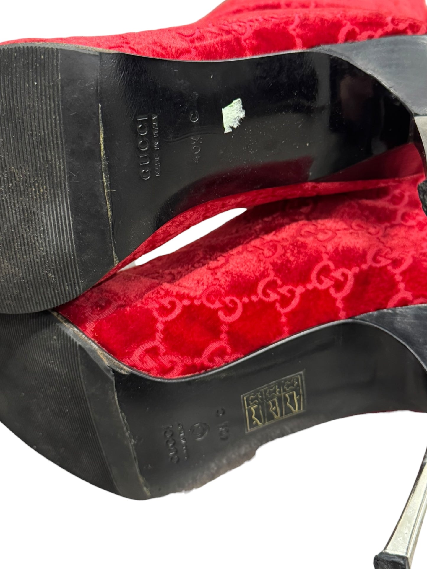 GUCCI FW1997 BY TOM FORD RED VELVET ‘GG’ MONOGRAM BOOTS