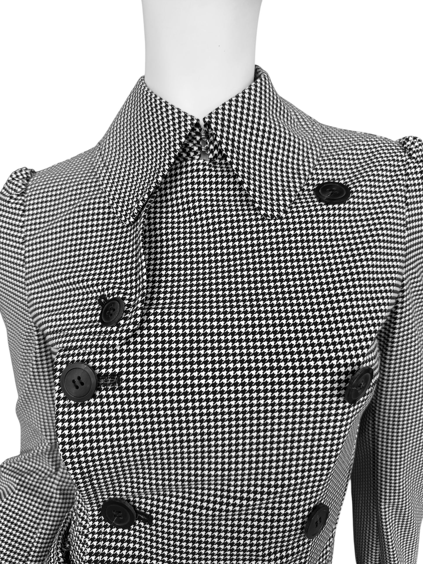 JUNYA WATANABE SS2010 BLACK & WHITE HOUNDSTOOTH DOUBLE BREASTED TRENCH JACKET