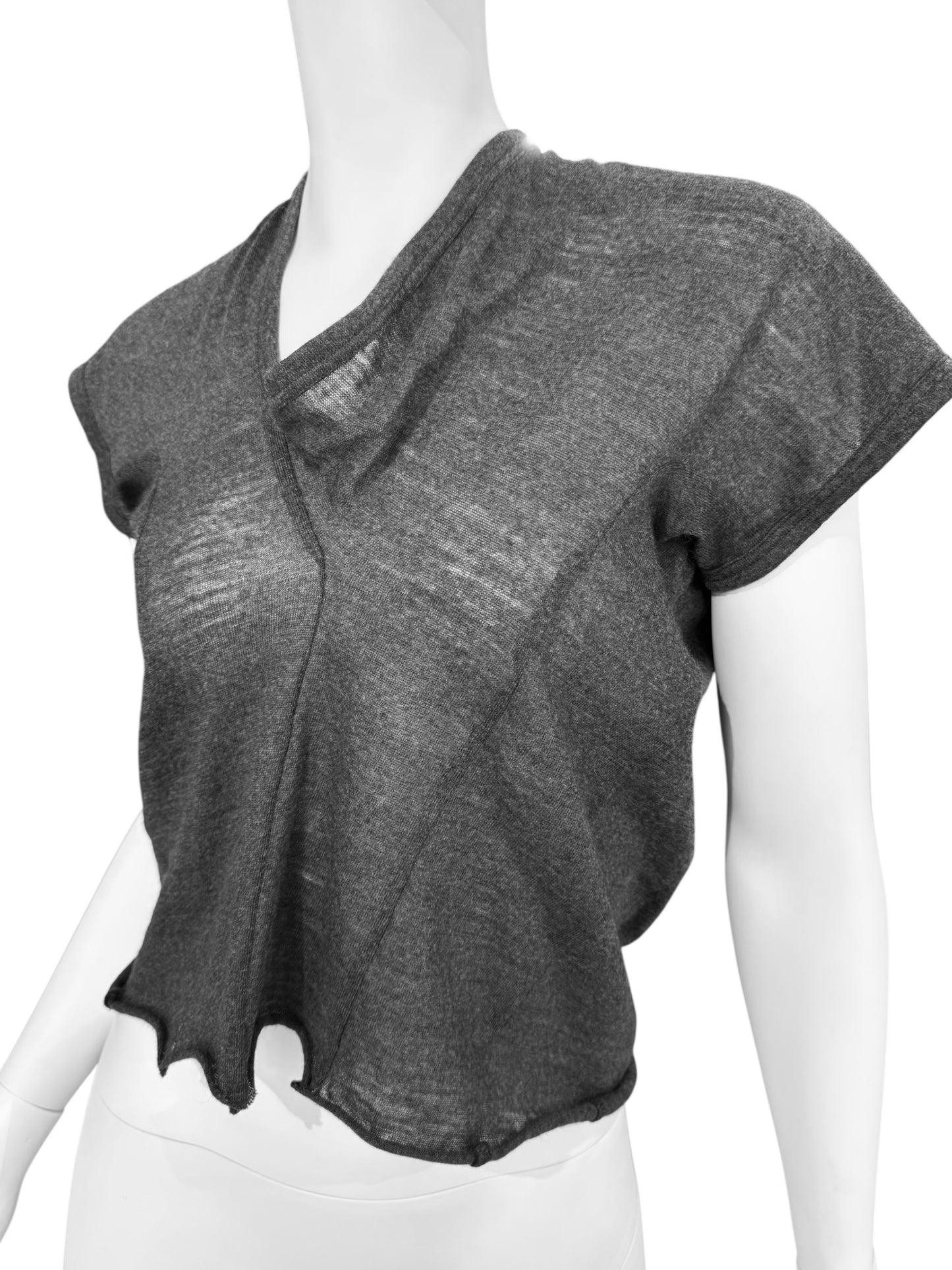 COMME DES GARÇONS 2000s GREY WOOL ASYMMETRICAL DECONSTRUCTED TOP