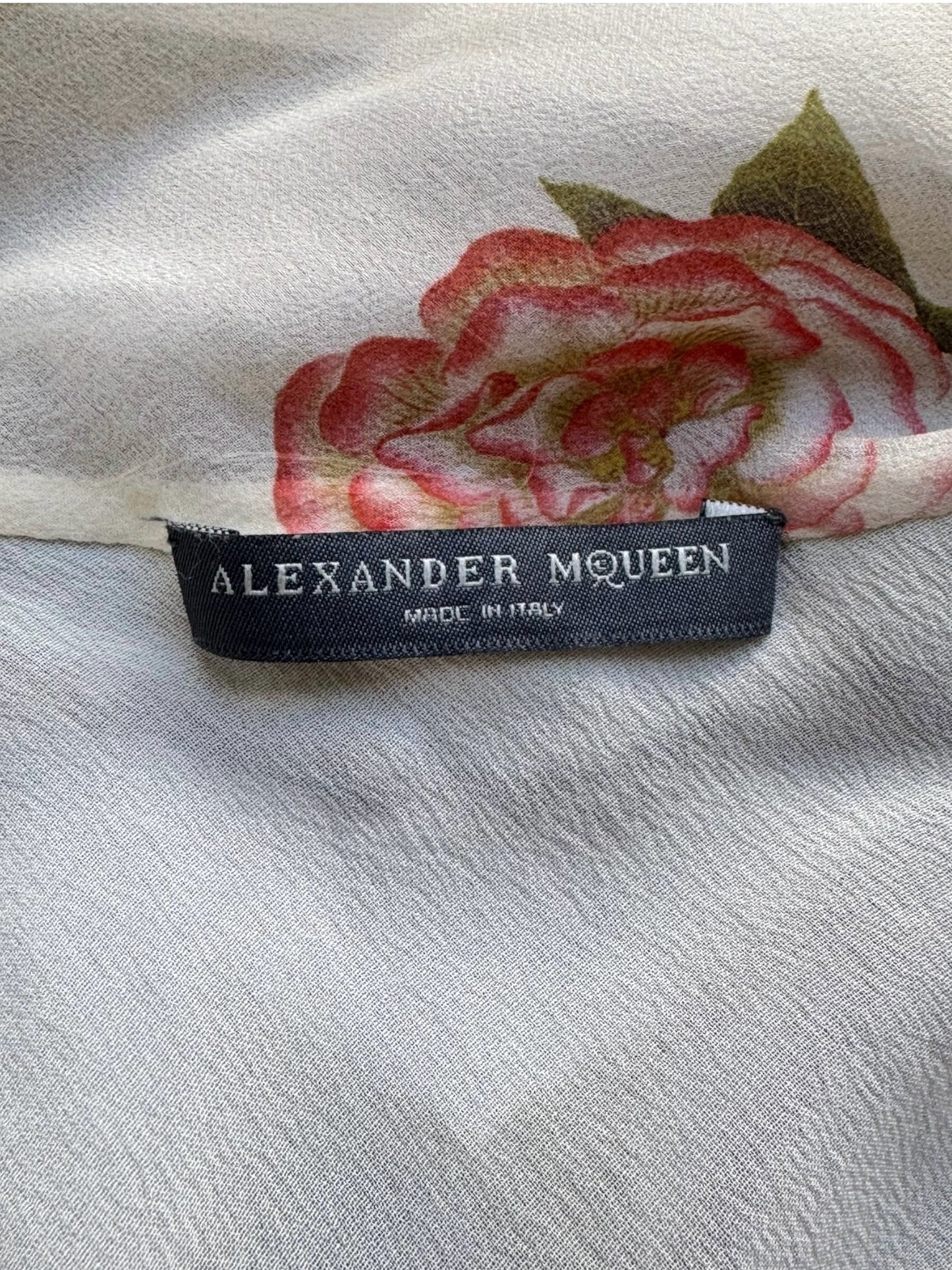 ALEXANDER MCQUEEN SS2007 «SARABANDE» BEIGE SILK BIRDS PRINT ASYMMETRICAL TANK TOP