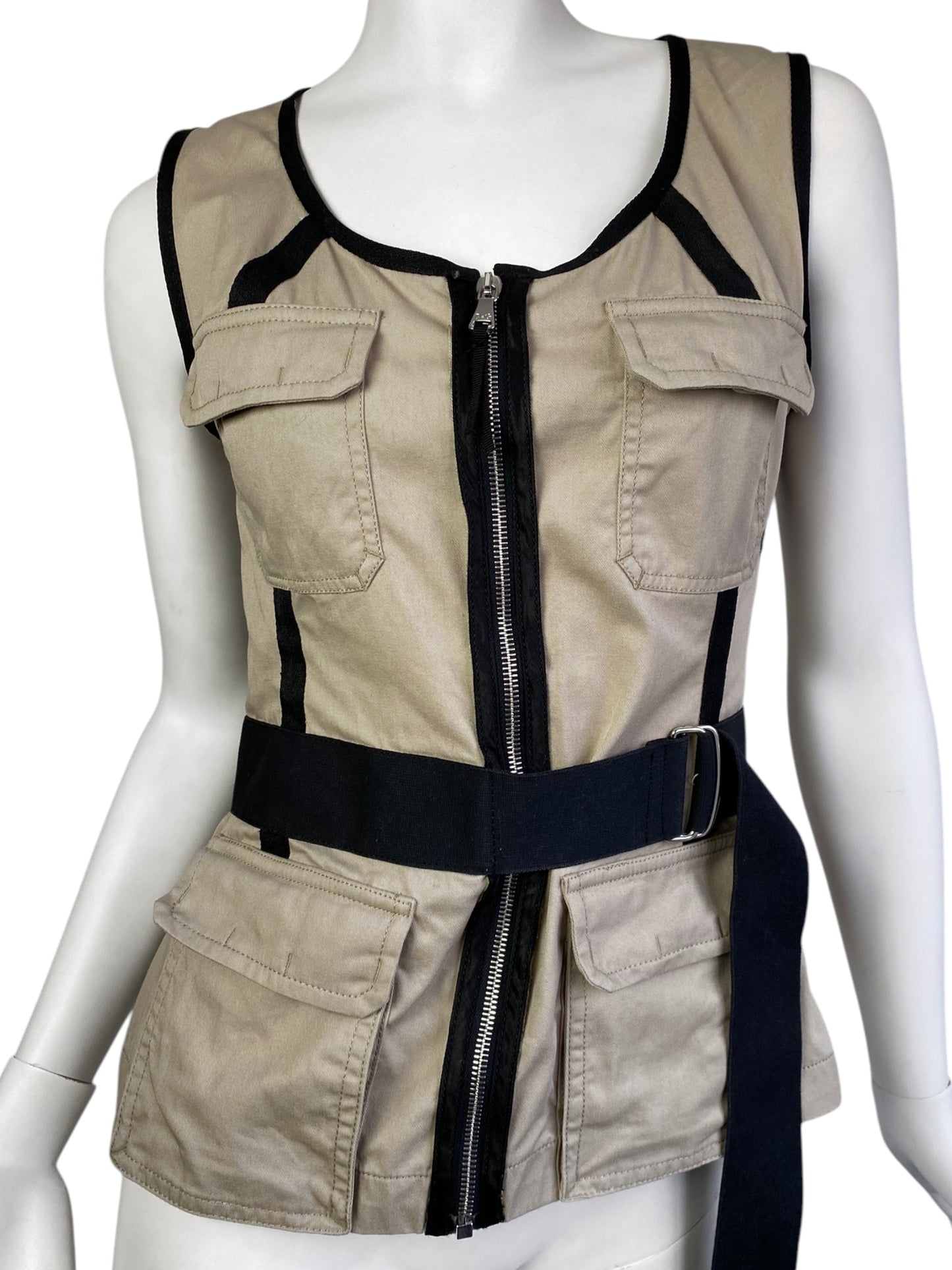 D&G 2000s BEIGE & BLACK BONDAGE SAFARI-STYLE CORSET TOP
