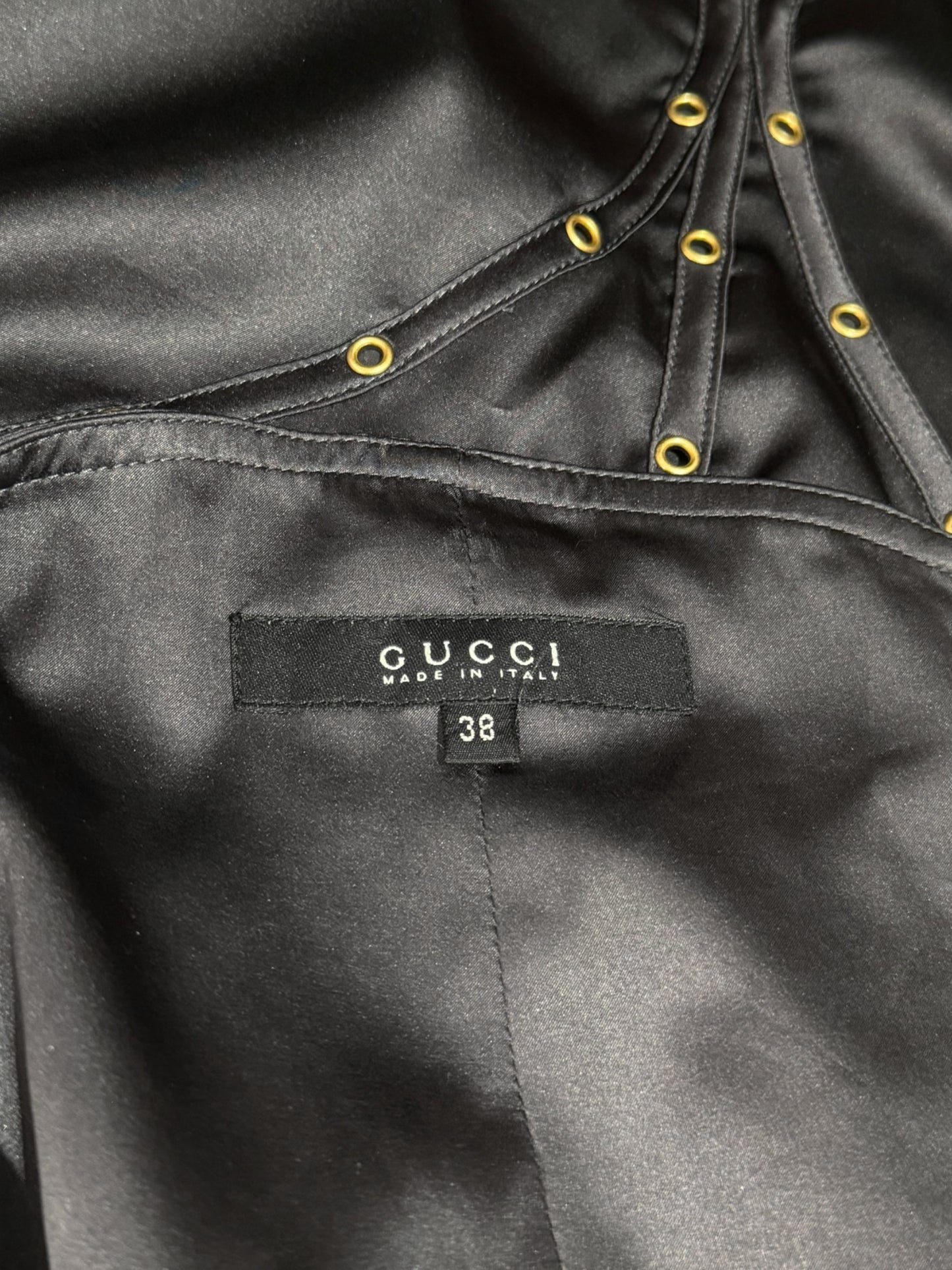 GUCCI FW2003 BY TOM FORD GREY SILK BLEND EYELET PENCIL SKIRT