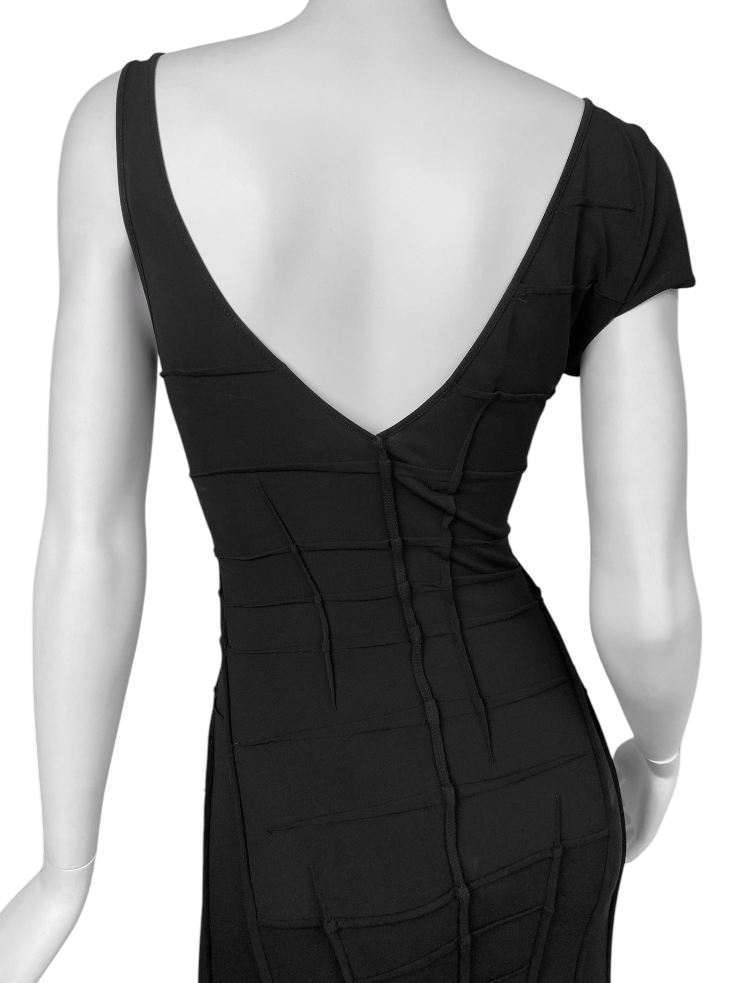 FAYÇAL AMOR SS2004 BLACK ASYMMETRICAL NECKLINE DARTED DRESS