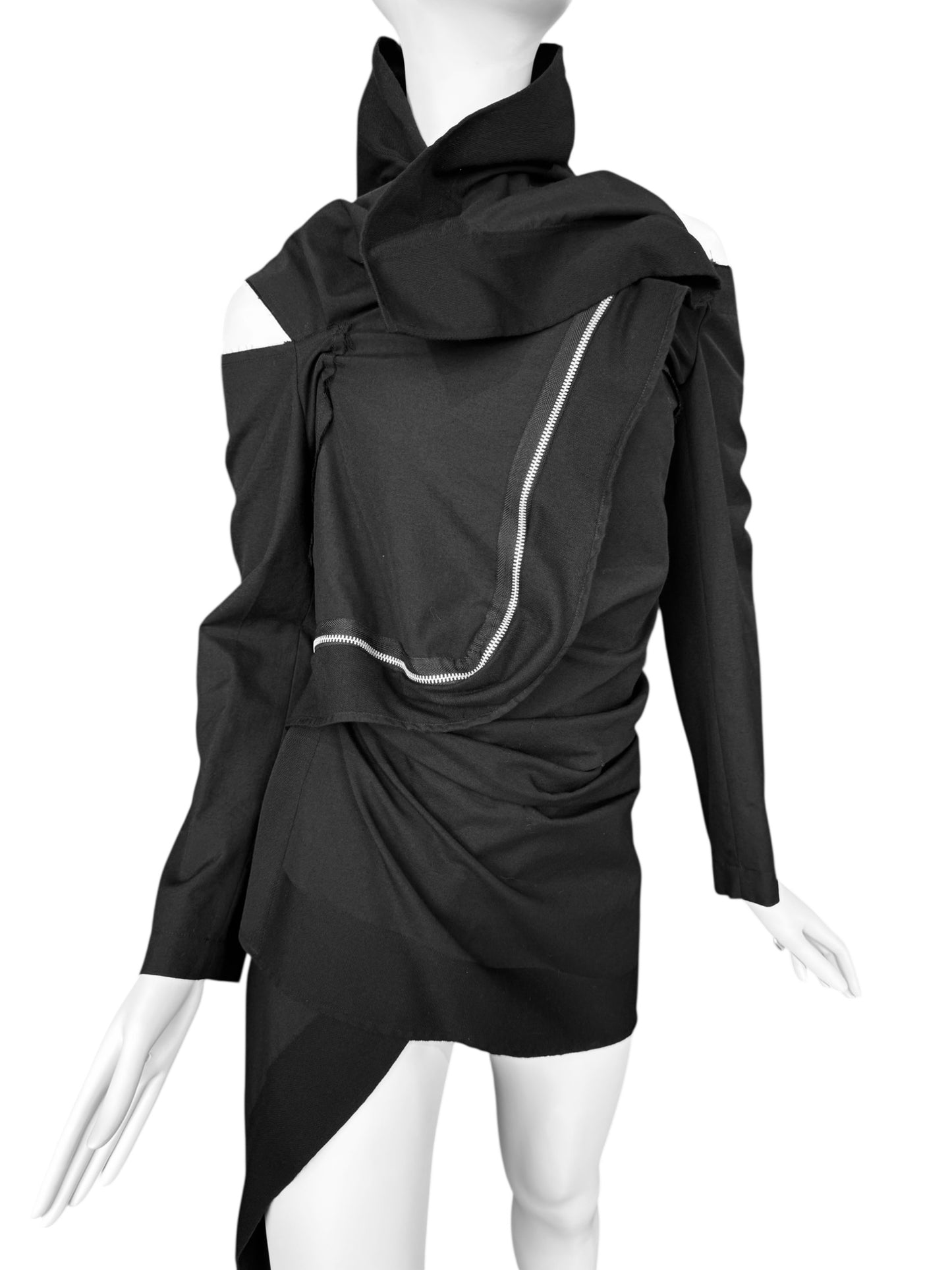 COMME DES GARÇONS FW2003 BLACK WOOL ASYMMETRICAL ZIP JACKET