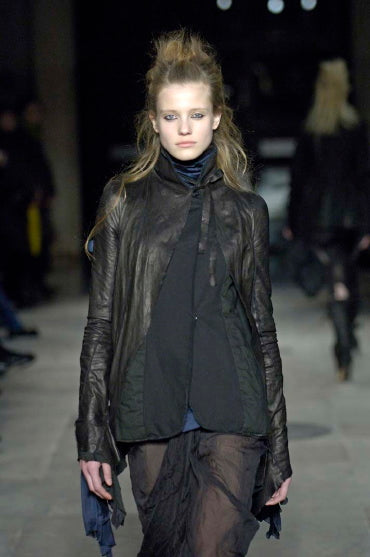 SHARON WAUCHOB FW2006 GREY LEATHER SILK TRIM ARTISANAL JACKET