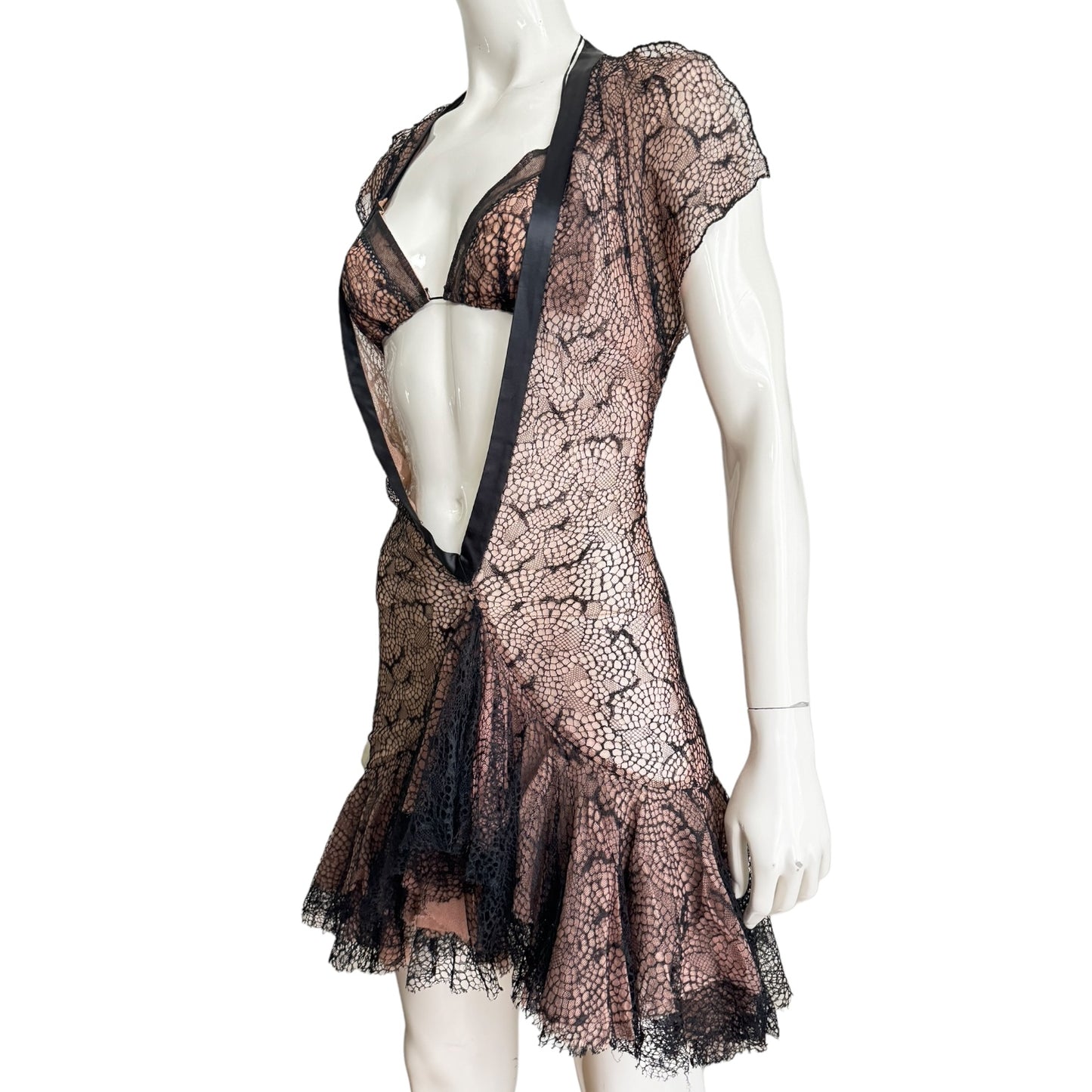 FAYÇAL AMOR SS2004 TULLE & LACE LARGE NECKLINE MINI DRESS (+ MATCHING BRA)
