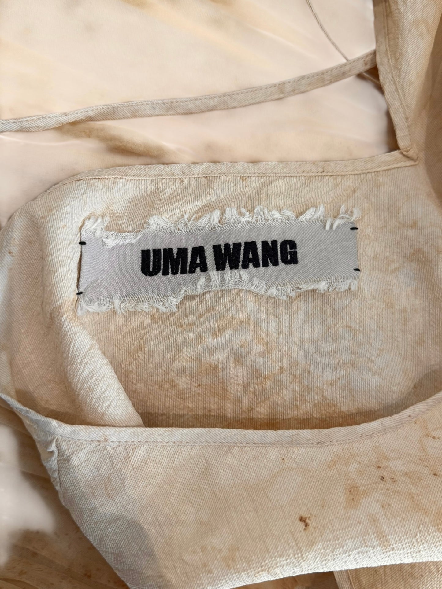 UMA WANG SS2019 YELLOW LINEN & SILK STAINED A-LINE MAXI DRESS