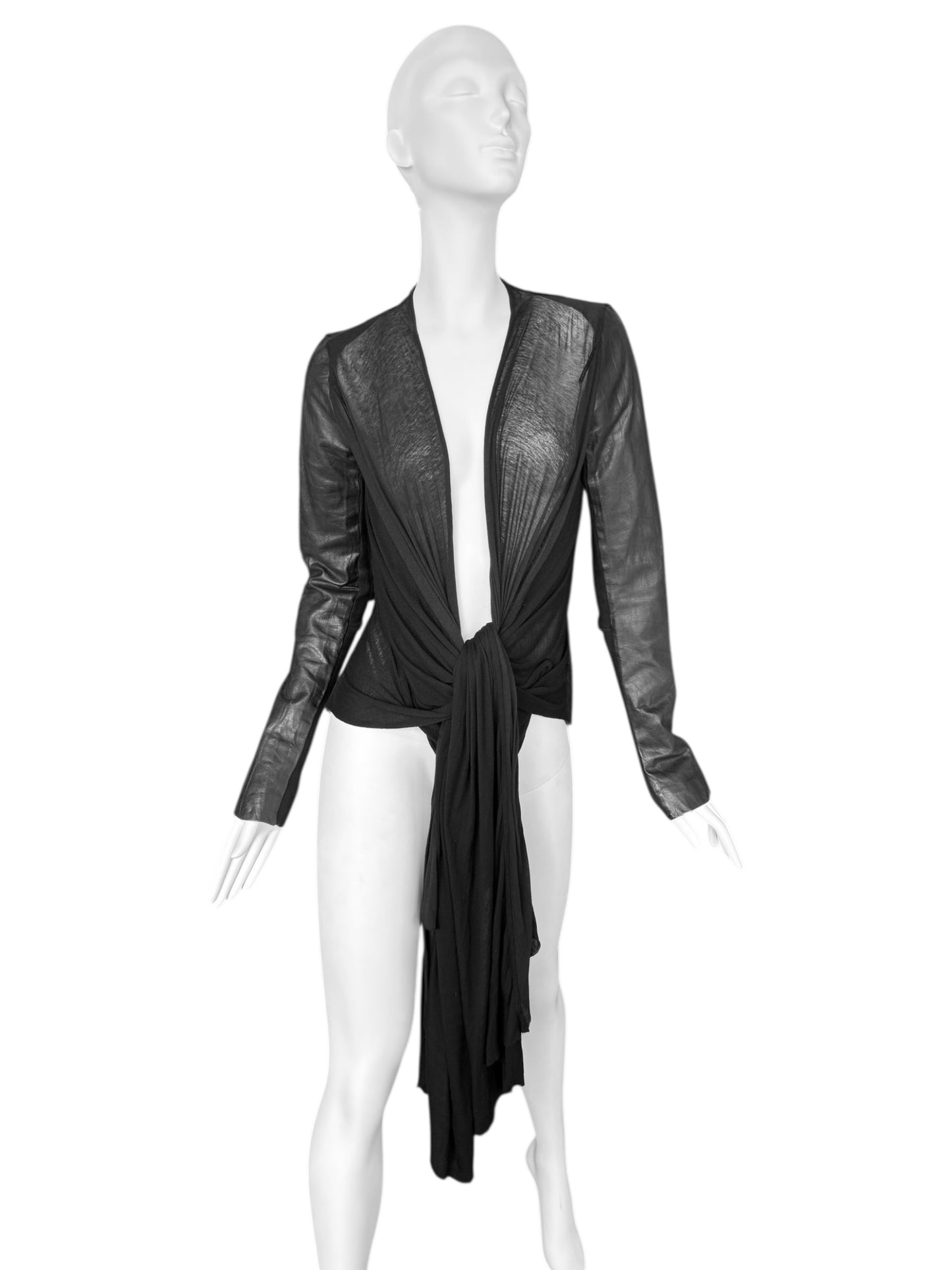 RICK OWENS 2000s BLACK LEATHER DRAPED JACKET