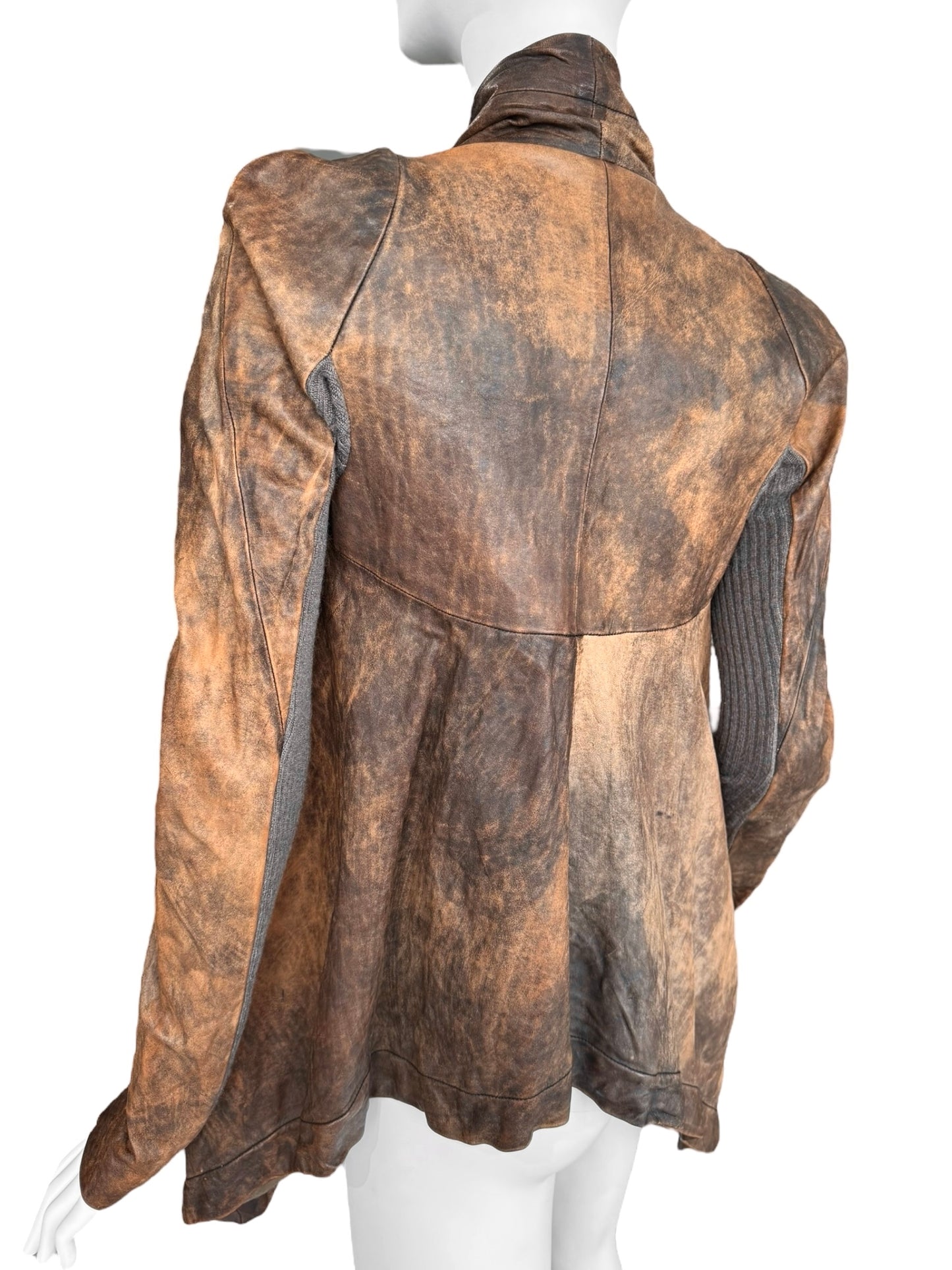 RICK OWENS FW2002 BROWN DISTRESS LEATHER JACKET