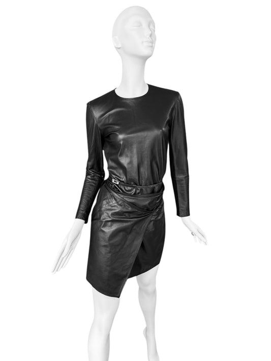 GUCCI FW1997 BY TOM FORD BLACK LEATHER WRAPPABLE MIDI DRESS