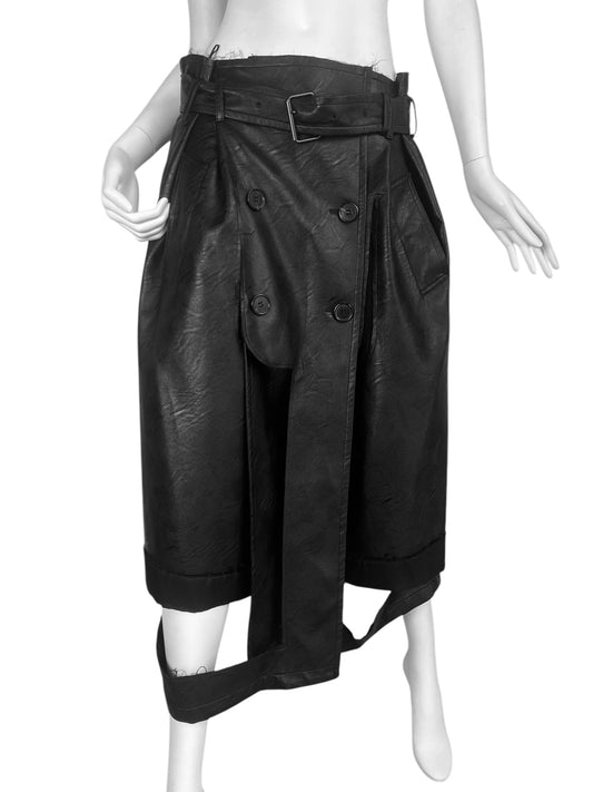 MAISON MARGIELA FW2019 BY GALLIANO BLACK FAUX-LEATHER DESTRUCTURED TRENCH SKIRT