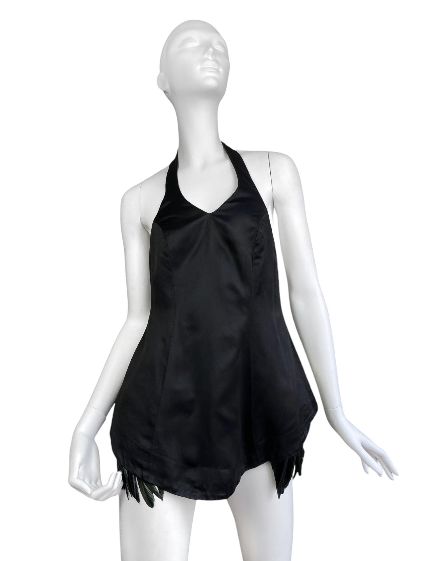 DICE KAYEK 2010s DARK GREEN ROOSTER FEATHERS BLACK HALTERNECK TOP