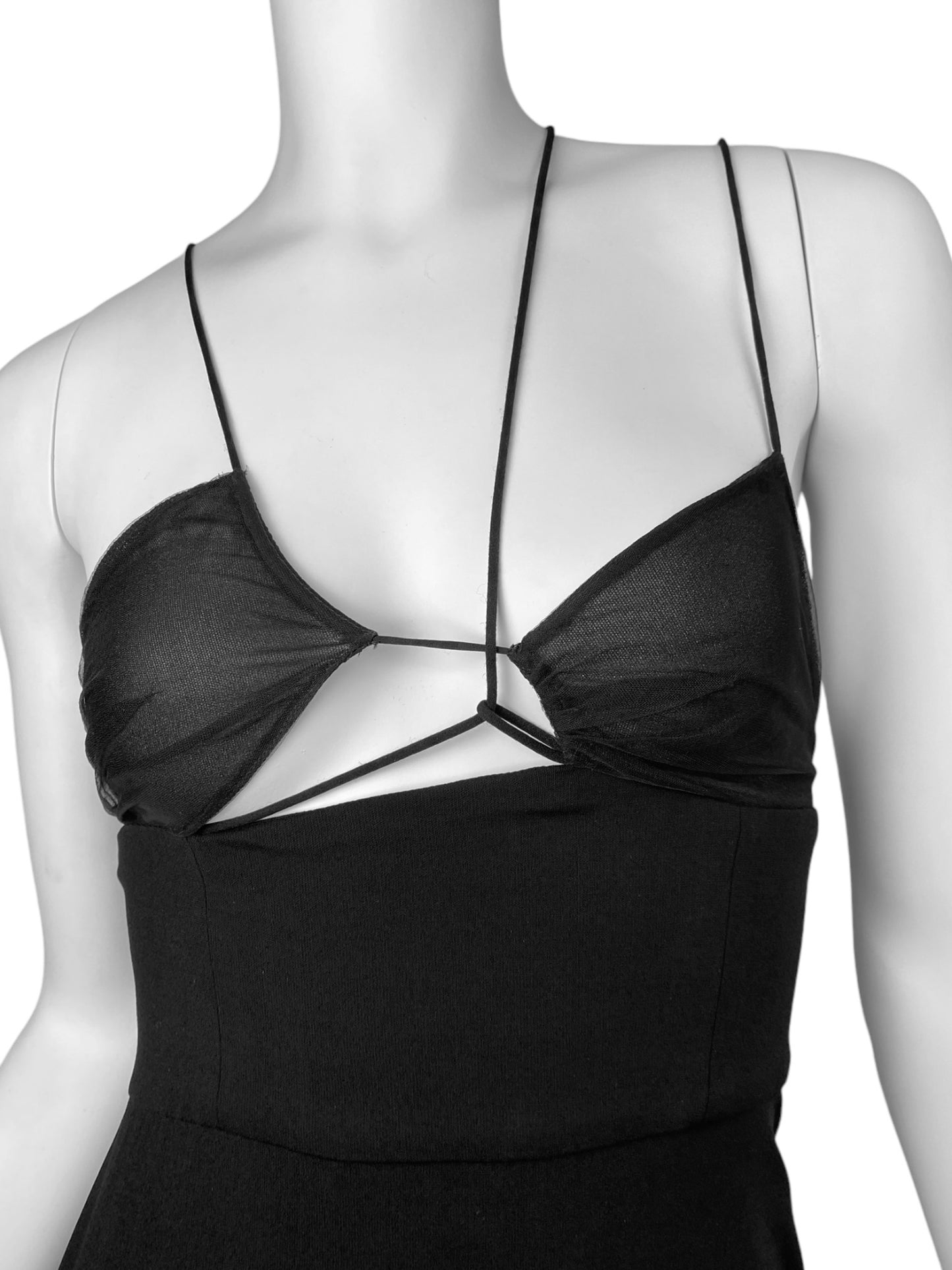 NENSI DOJAKA SS2023 BLACK ASYMMETRICAL STRAPS MINI DRESS