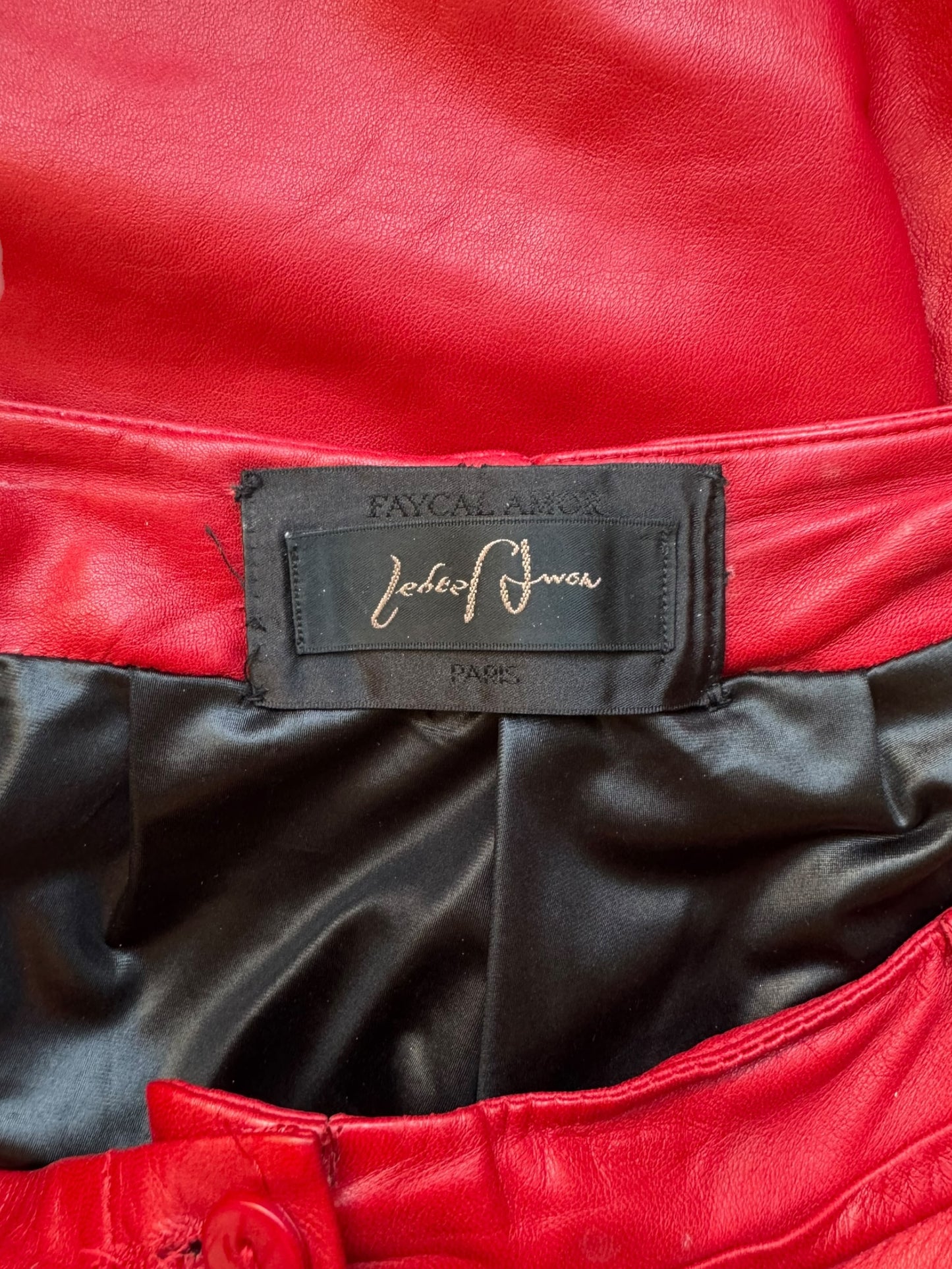 FAYÇAL AMOR SS2004 RED LAMB LEATHER DARTED 2P. SET (JACKET + PANTS)