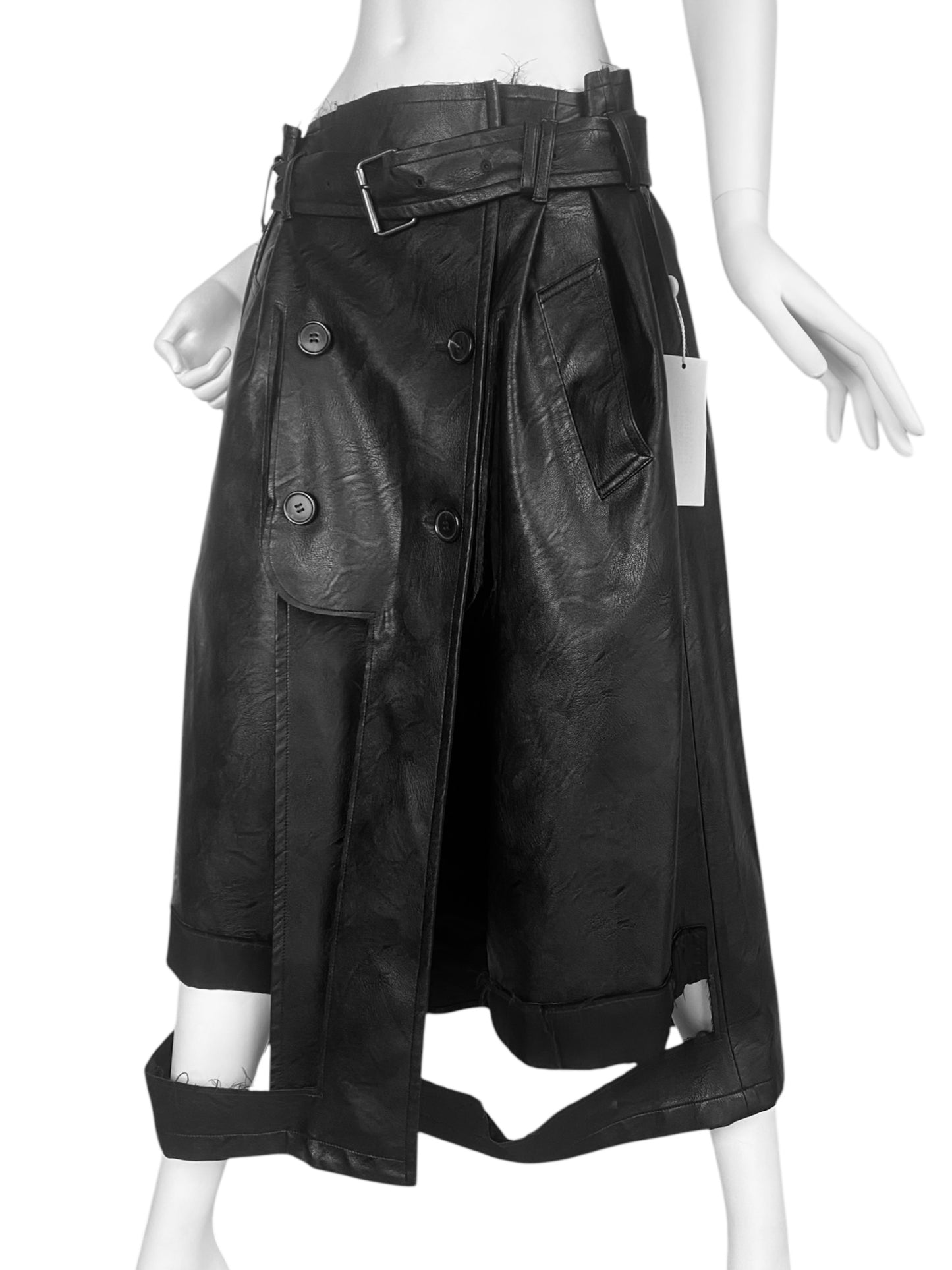 MAISON MARGIELA FW2019 BY GALLIANO BLACK FAUX-LEATHER DESTRUCTURED TRENCH SKIRT