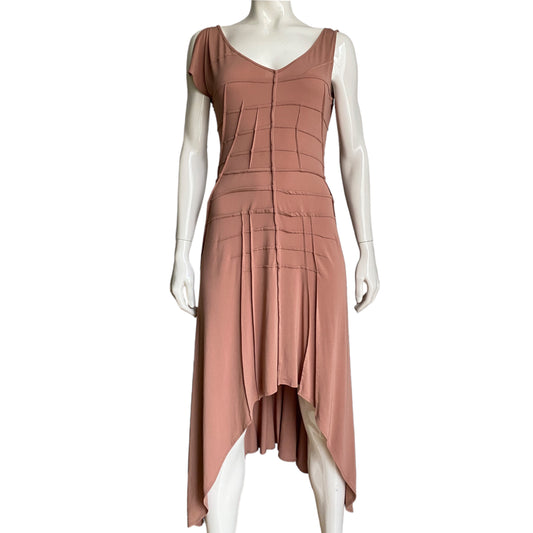 FAYÇAL AMOR SS2004 PINKY NUDE ASYMMETRICAL NECKLINE DARTED DRESS