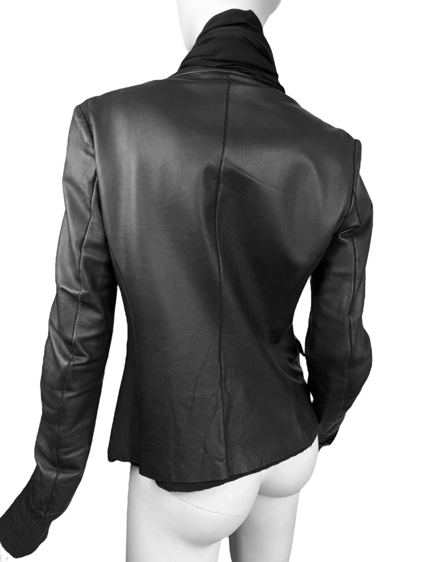 ISAAC SELLAM 2010s BLACK LEATHER SCARF JACKET