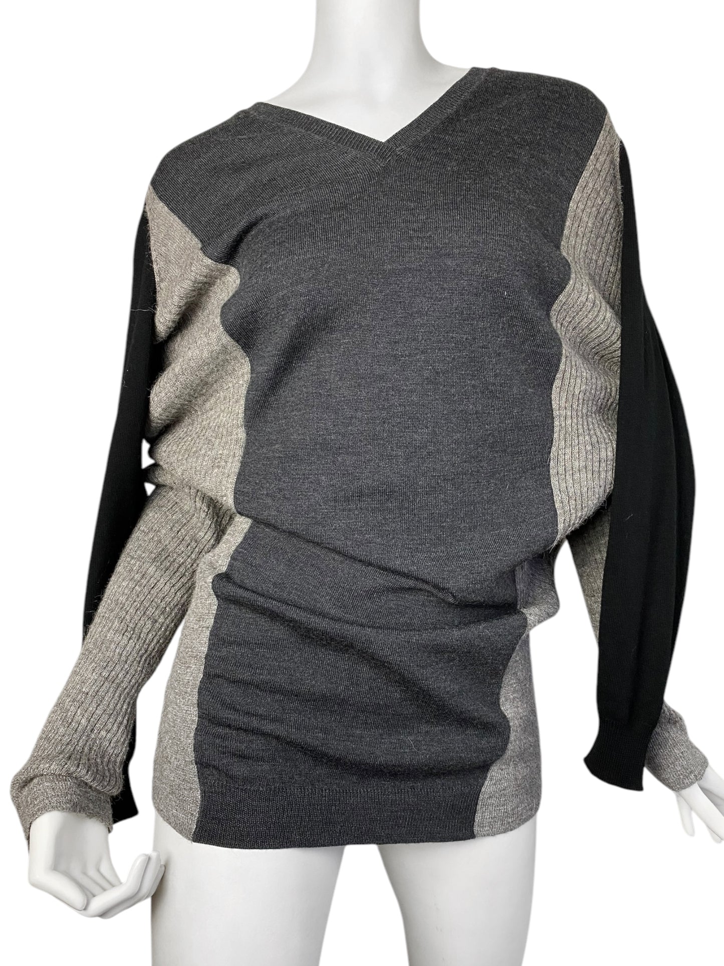 JEAN PAUL GAULTIER 2000s GREY & BLACK WOOL WRAP SLEEVES SWEATER MINI DRESS