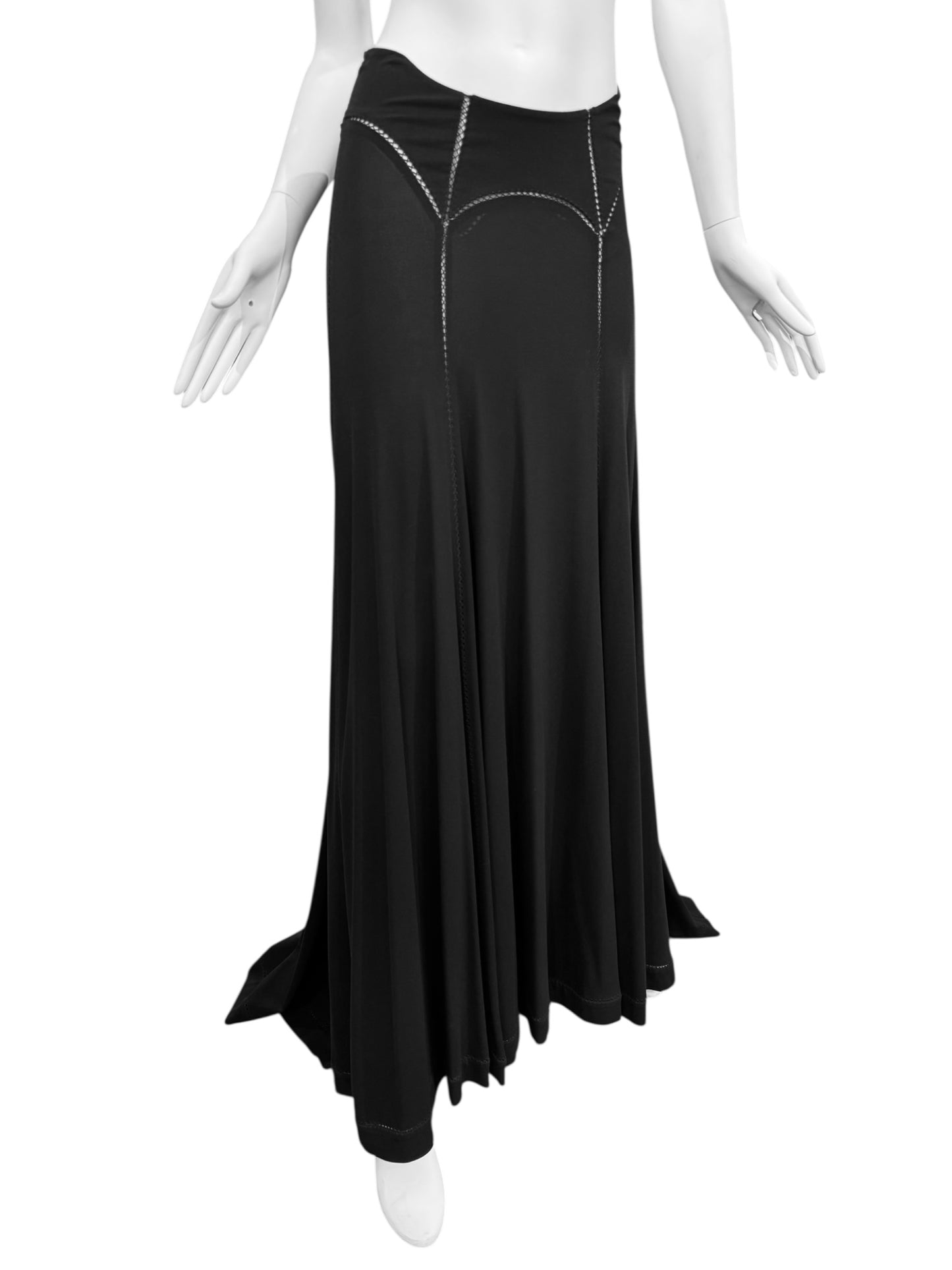 FAYÇAL AMOR SS1993 BLACK PICOT STITCHING MAXI SKIRT